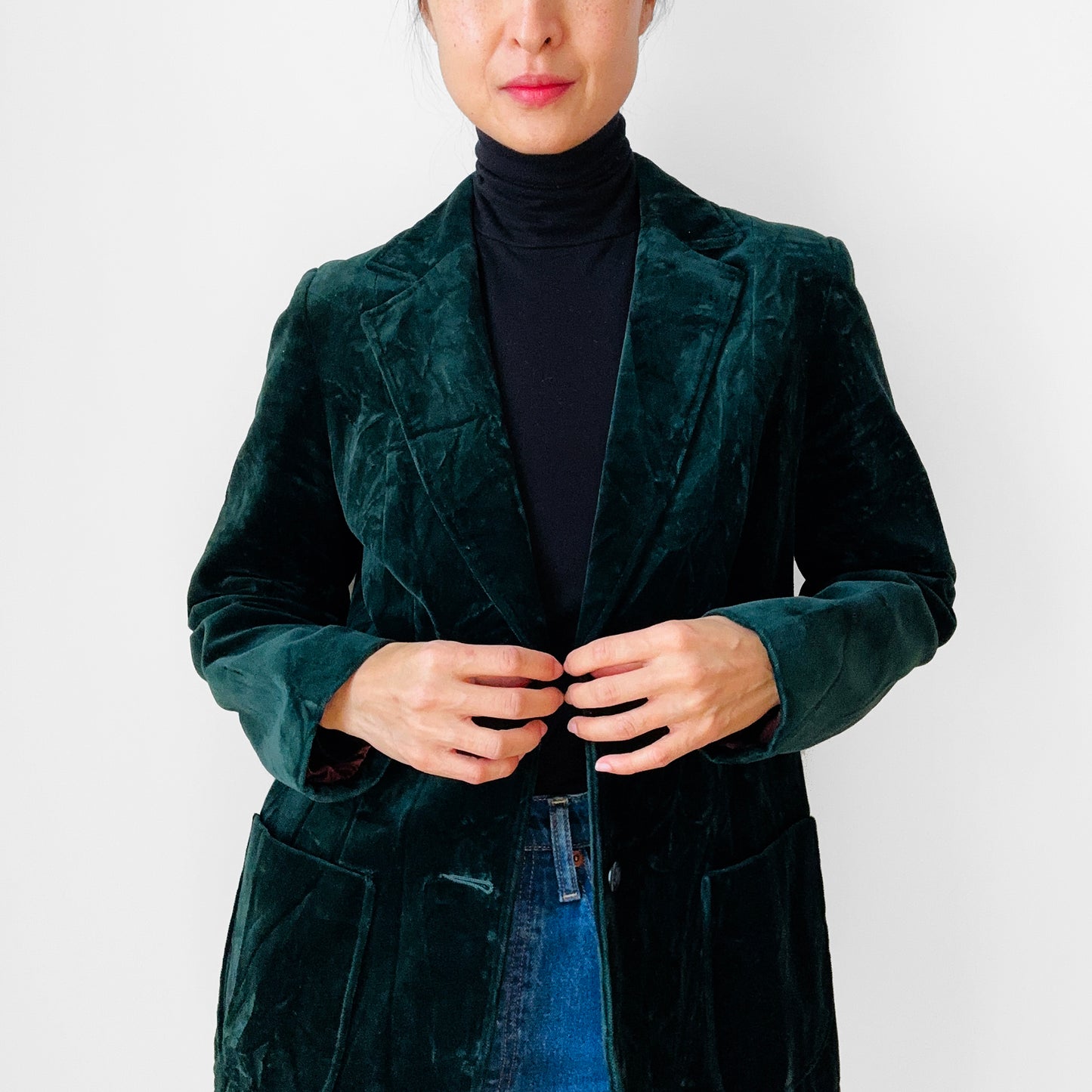 1970s Made in Canada Emerald Green Crushed Velvet Lined Blazer Jacket - Sz. S