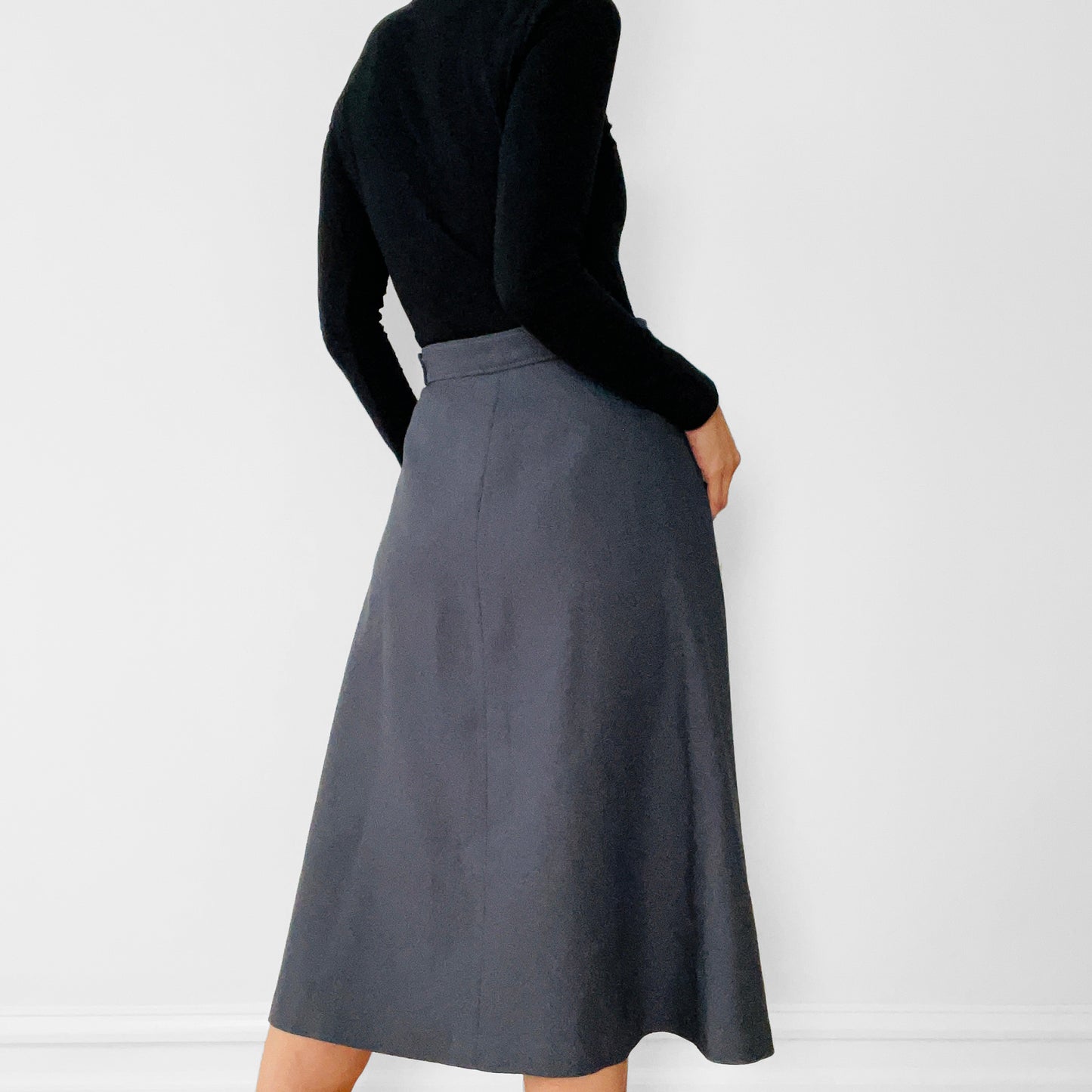 1940s High-Waisted Grey A-line Uniform Skirt