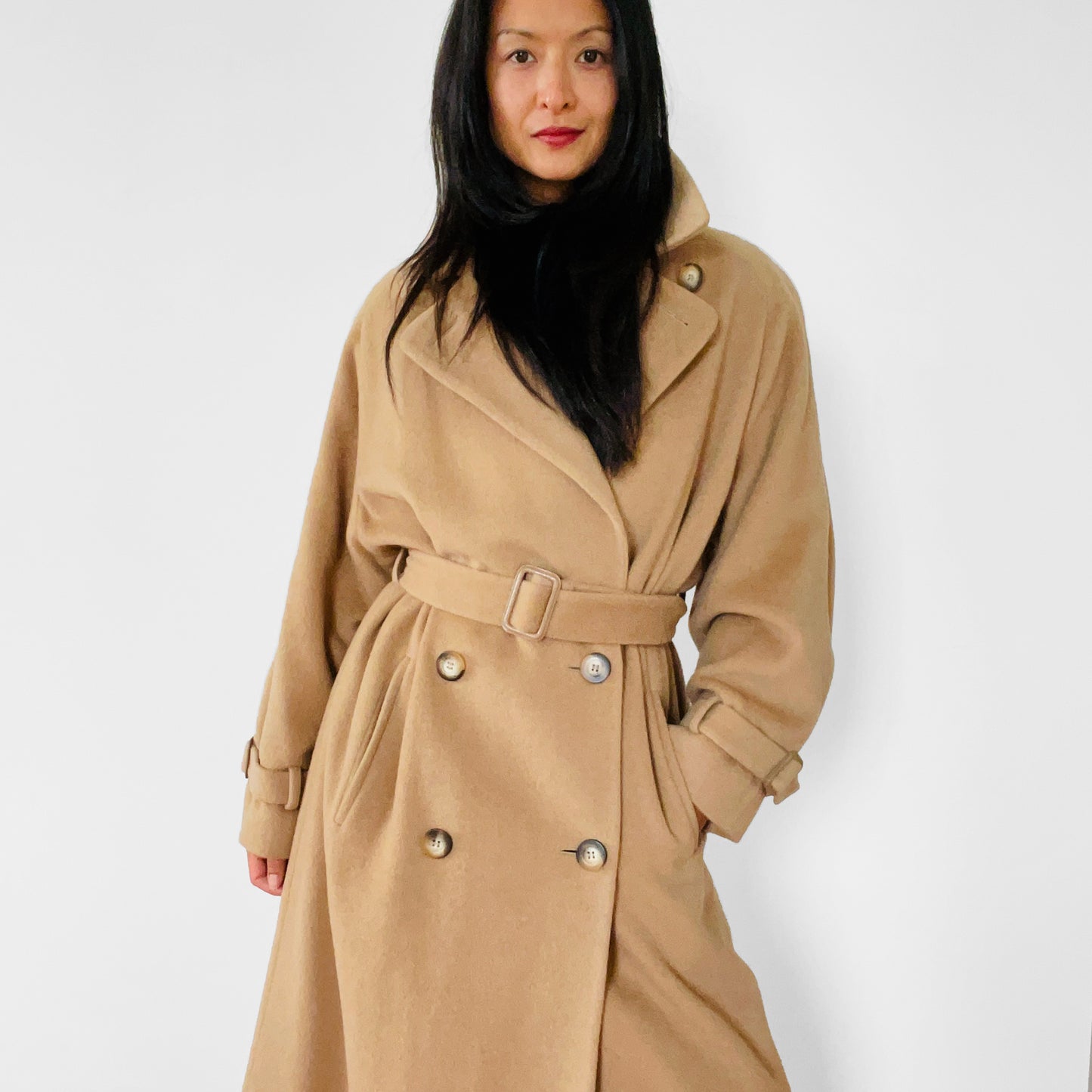 1980s Tan Camel Wool Belted Coat