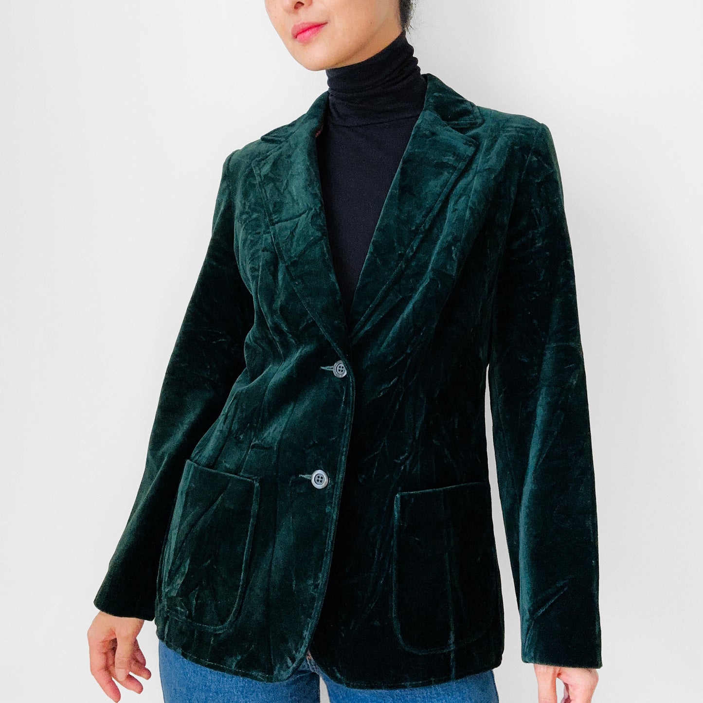 1970s Made in Canada Emerald Green Crushed Velvet Lined Blazer Jacket - Sz. S