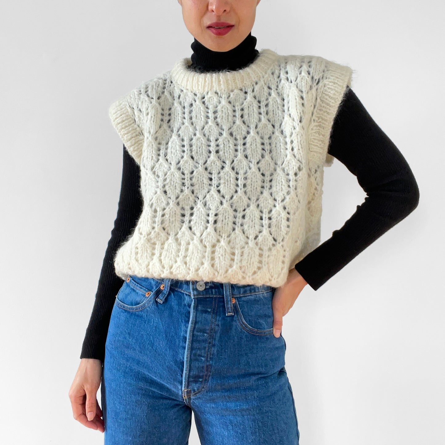 Handmade Off-White Sleeveless Knit Sweater