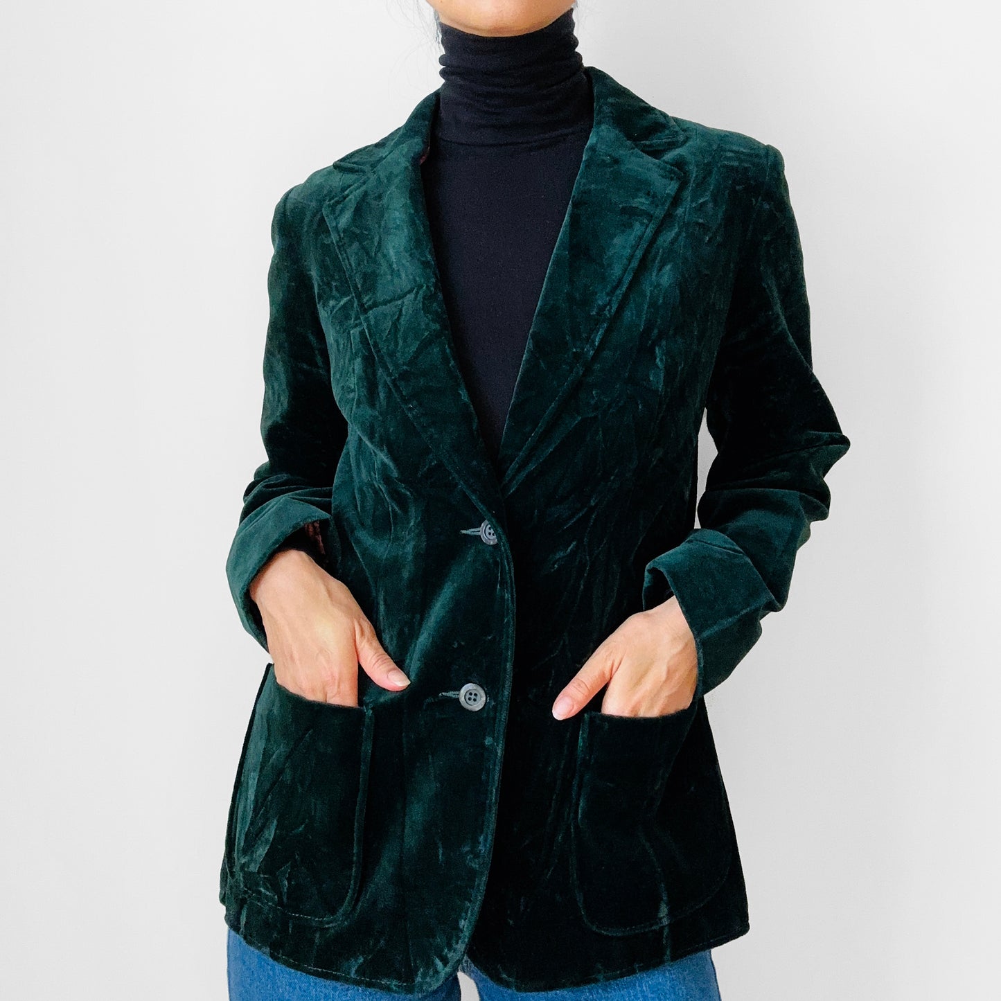 1970s Made in Canada Emerald Green Crushed Velvet Lined Blazer Jacket - Sz. S