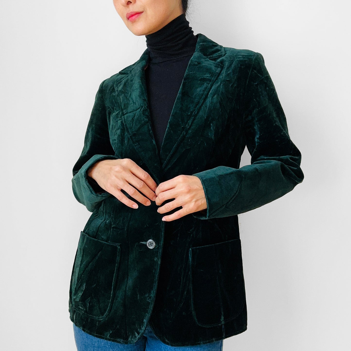 1970s Made in Canada Emerald Green Crushed Velvet Lined Blazer Jacket - Sz. S