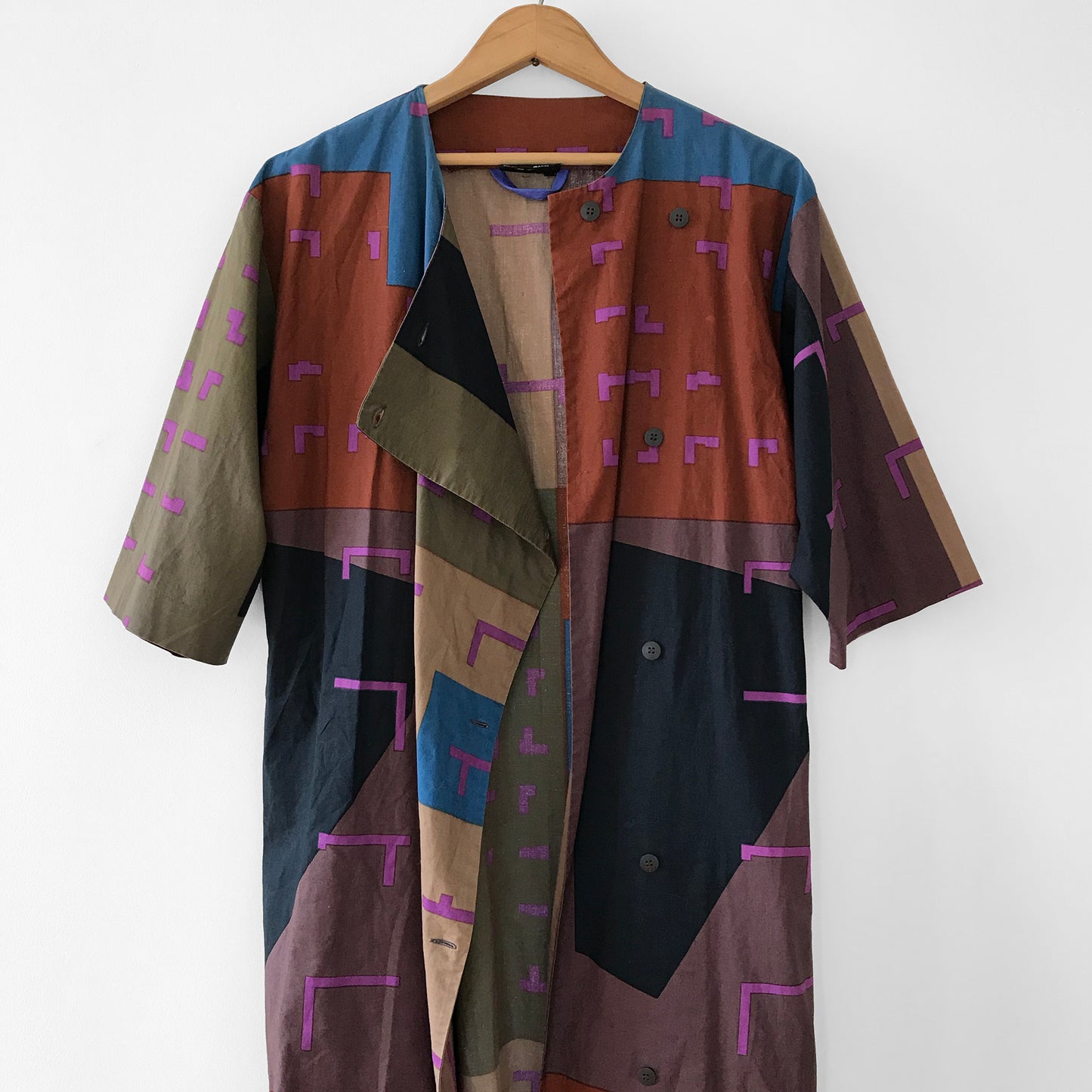 1980s Marimekko Button-Front Made in Finland Patterned Duster Dress