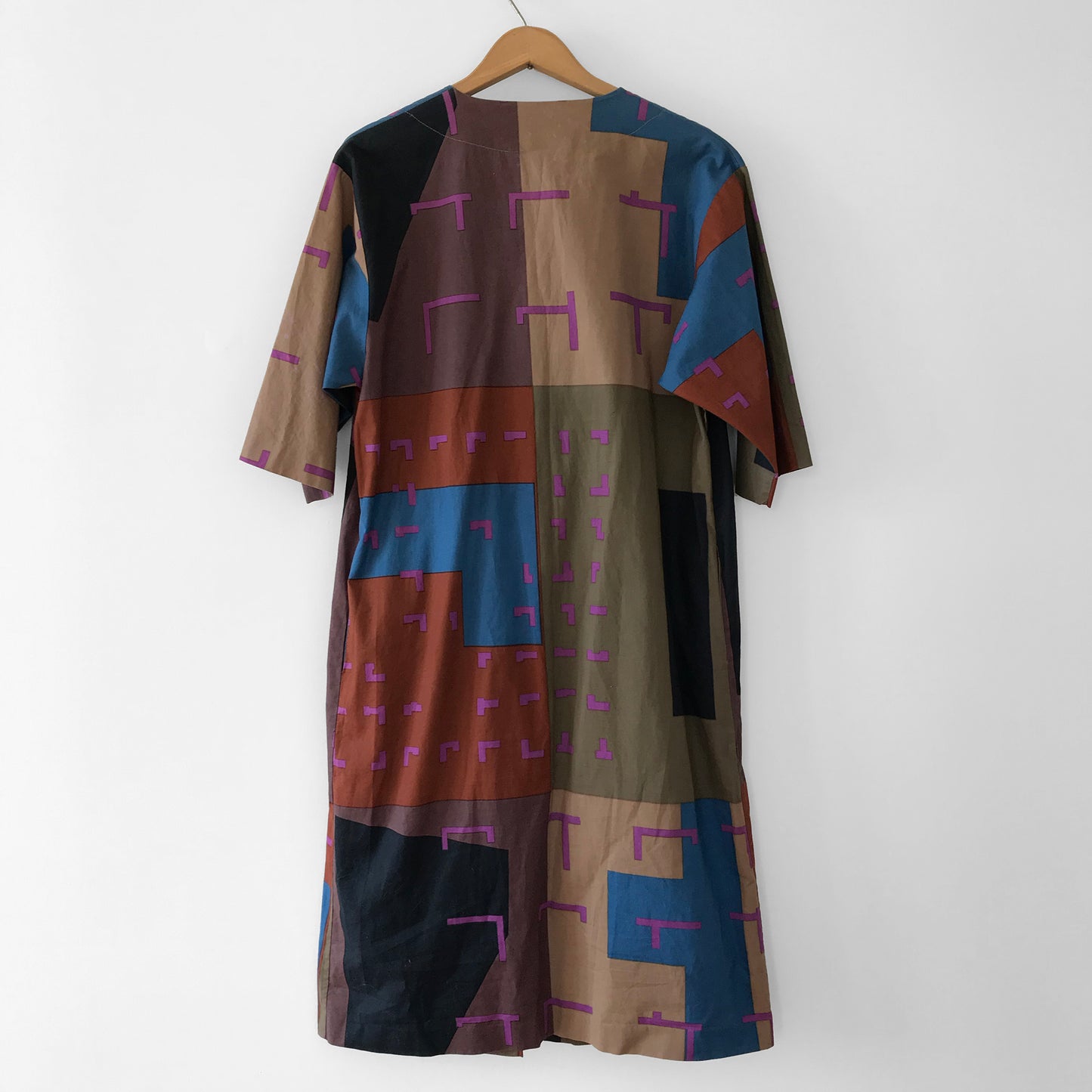 1980s Marimekko Button-Front Made in Finland Patterned Duster Dress