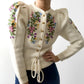 1970s Floral Embroidered Knit Puff-Sleeve Wool Sweater