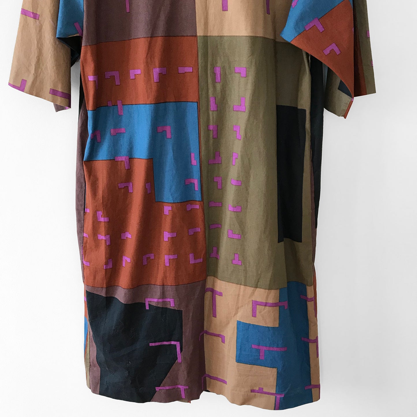 1980s Marimekko Button-Front Made in Finland Patterned Duster Dress