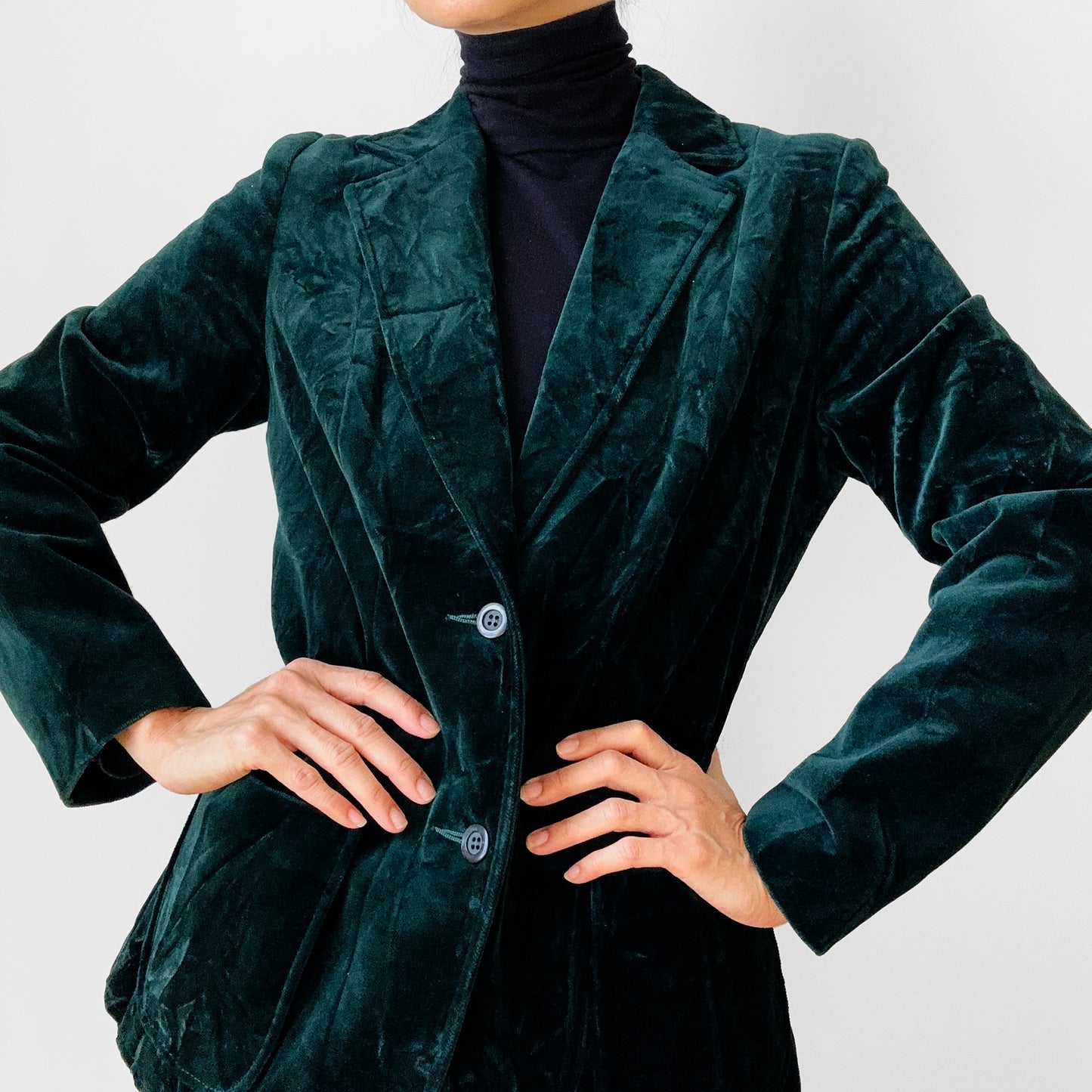 1970s Made in Canada Emerald Green Crushed Velvet Lined Blazer Jacket - Sz. S