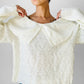 1980s White Knit Exaggerated Collar Relaxed Fitting Sweater Top