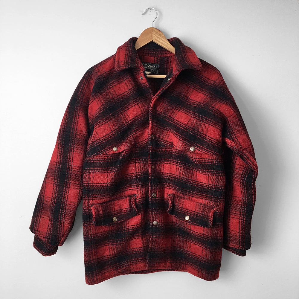 Red and Black Plaid Snap Button Lumberjack Jacket