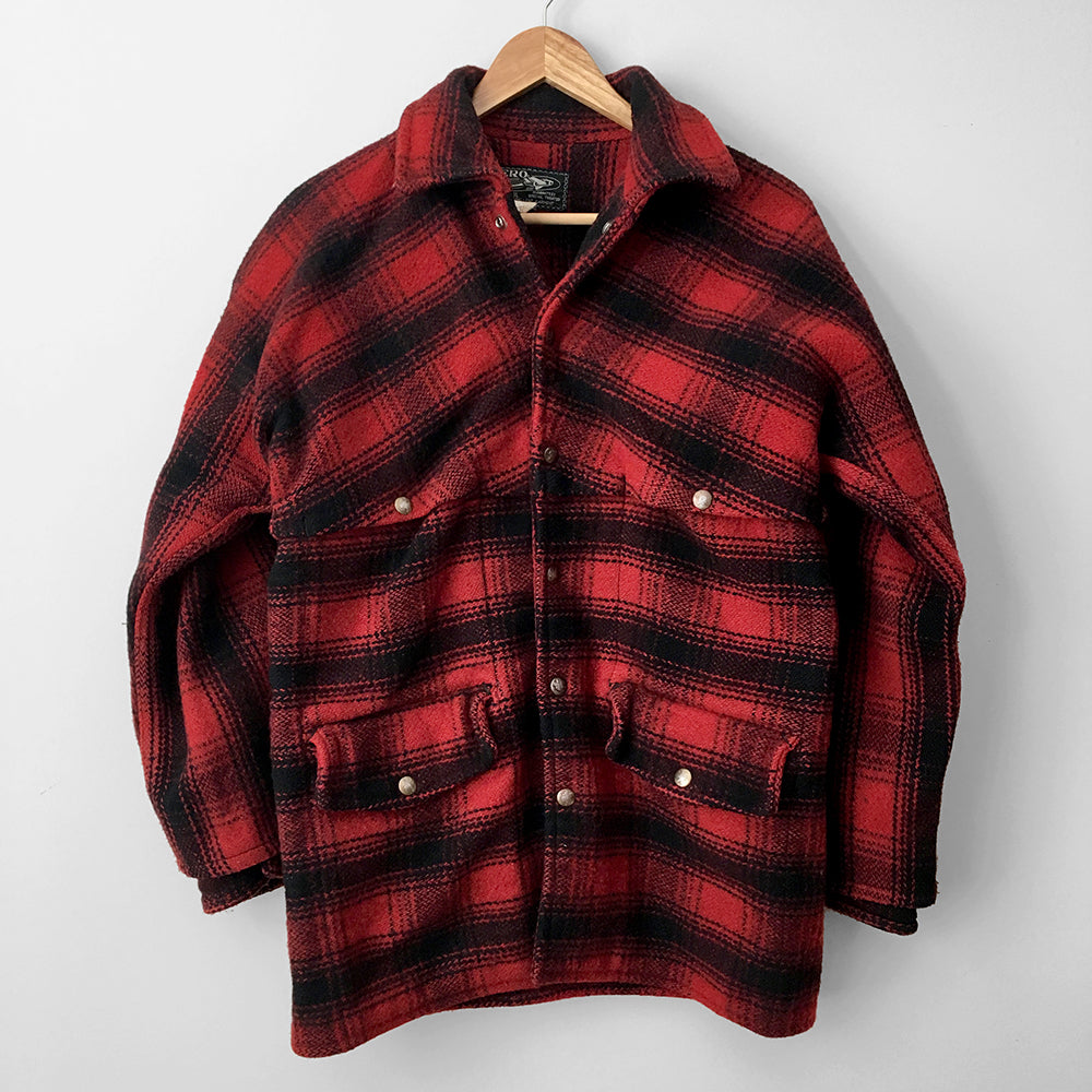 Red and Black Plaid Snap Button Lumberjack Jacket