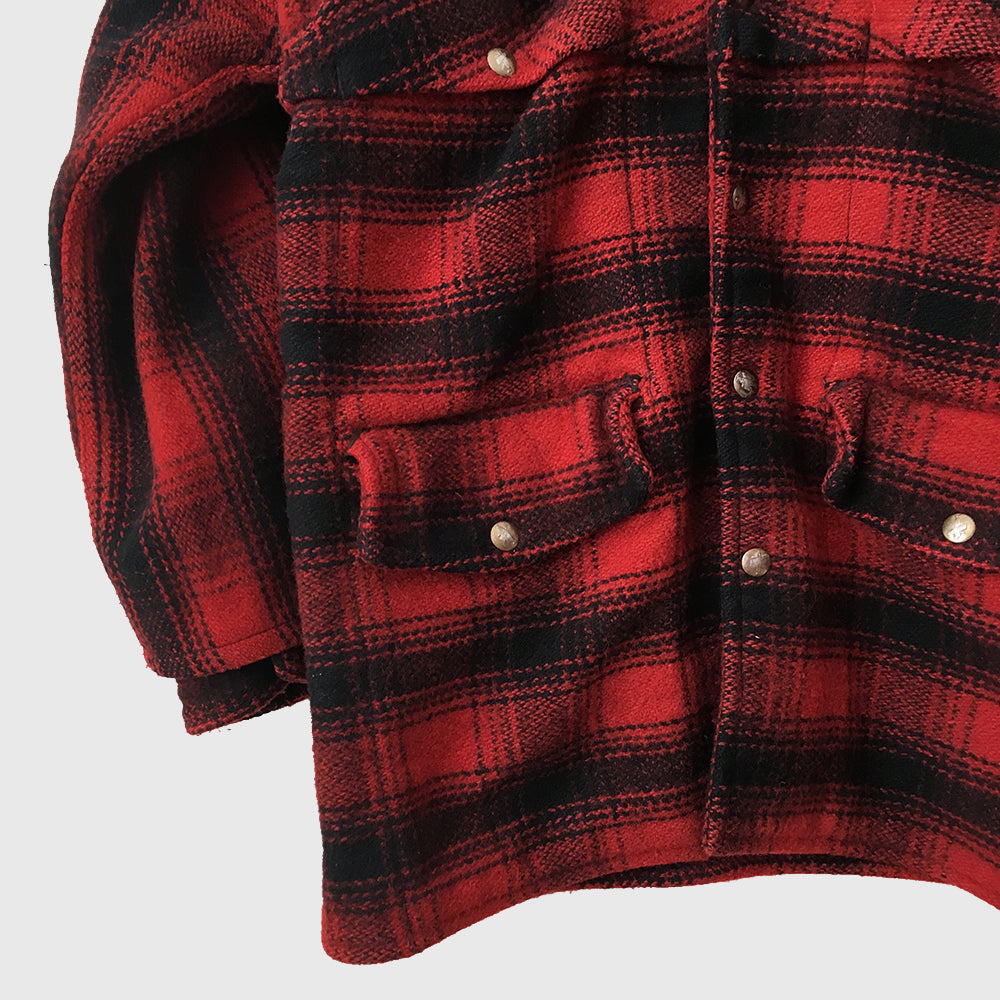 Red and Black Plaid Snap Button Lumberjack Jacket