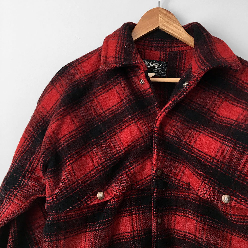 Red and Black Plaid Snap Button Lumberjack Jacket