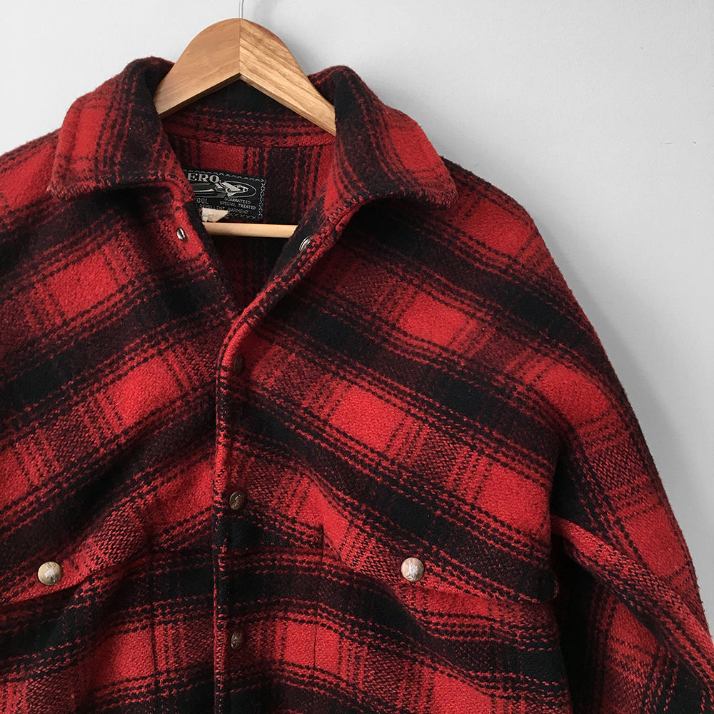 Red and Black Plaid Snap Button Lumberjack Jacket