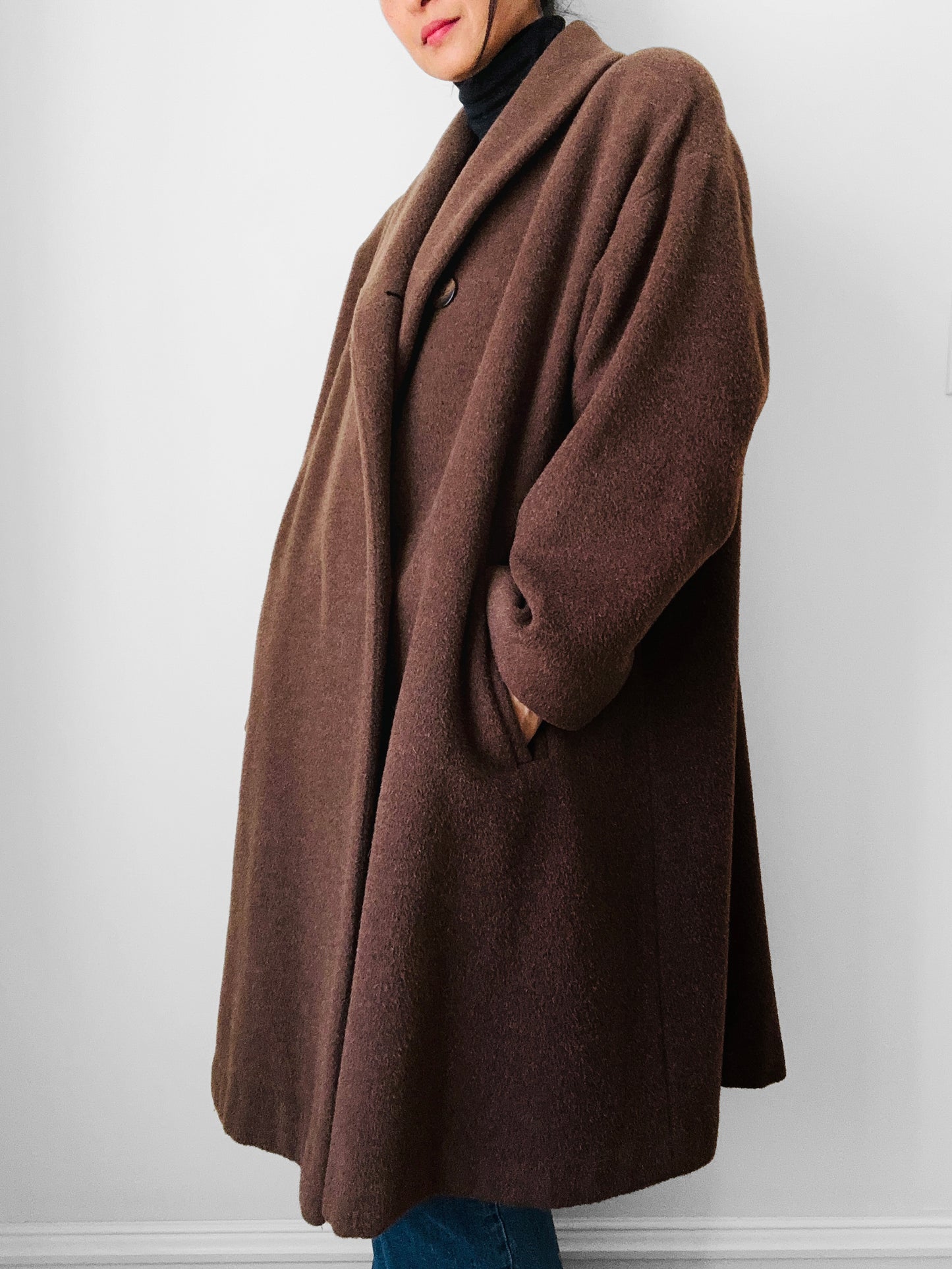 1980s - 1990s Milk Chocolate Brown Soft Alpaca Wool A-Line Dress Coat - S/M/L