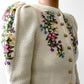 1970s Floral Embroidered Knit Puff-Sleeve Wool Sweater