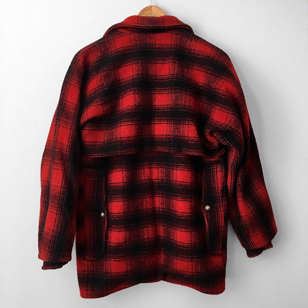 Red and Black Plaid Snap Button Lumberjack Jacket