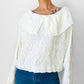 1980s White Knit Exaggerated Collar Relaxed Fitting Sweater Top