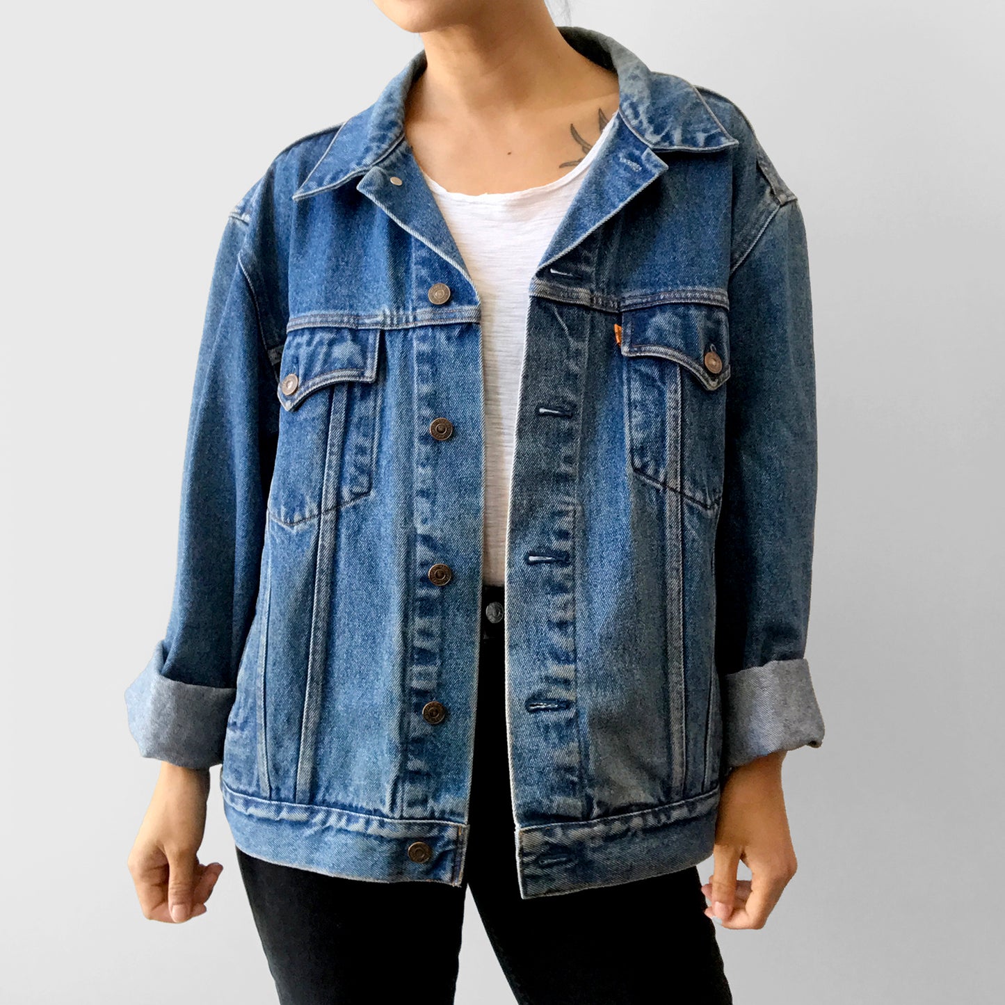 Well-Worn Soft Trucker-Style Orange-Tab Levi's Denim Jean Jacket