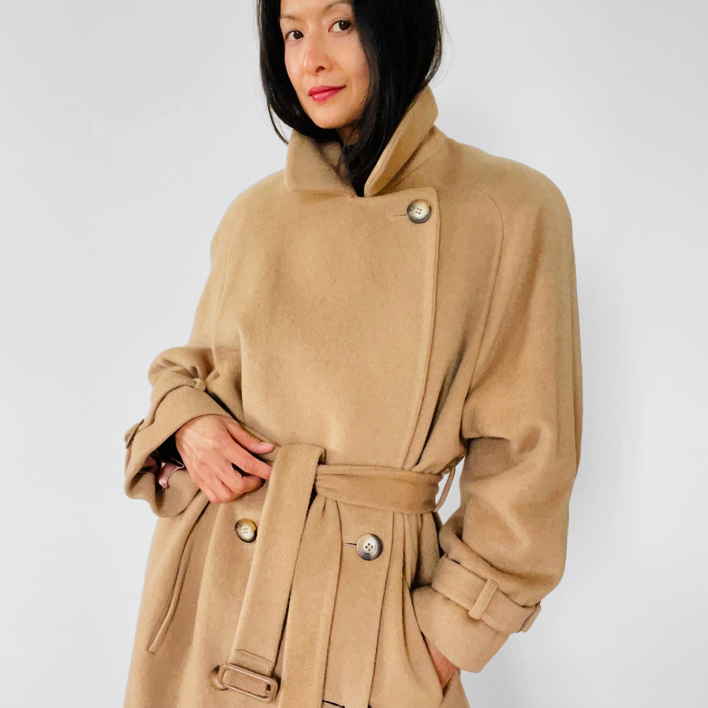 1980s Tan Camel Wool Belted Coat