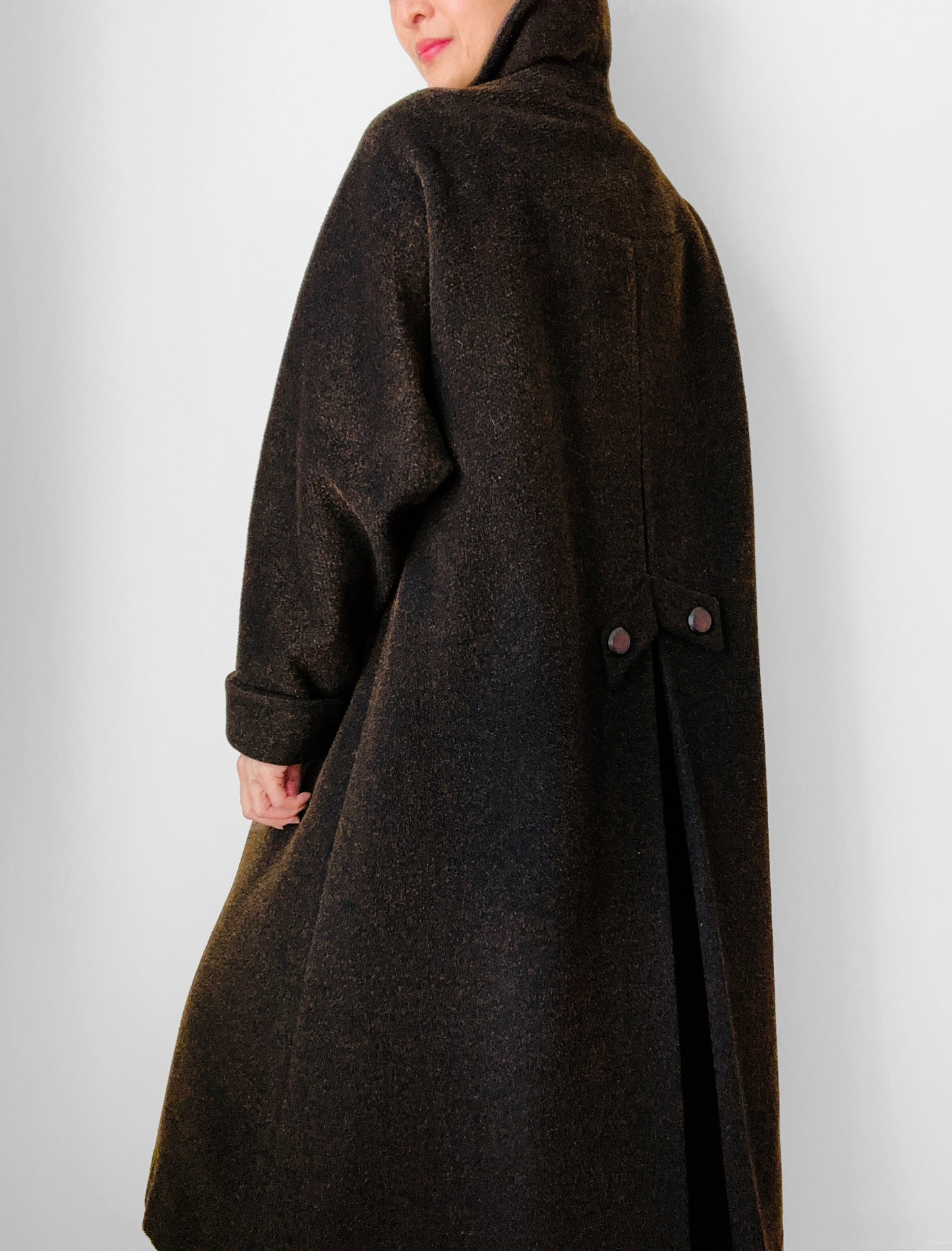 1940s Dark Brown Long Heavy Wool A-Line Dress Coat - S/M