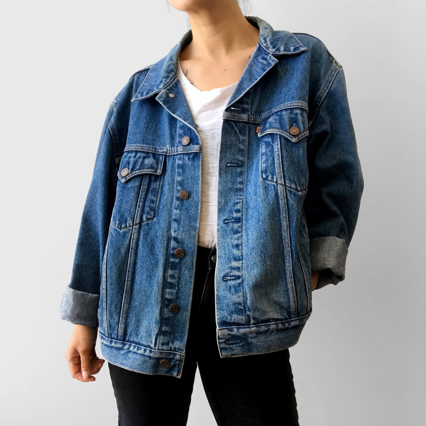 Well-Worn Soft Trucker-Style Orange-Tab Levi's Denim Jean Jacket