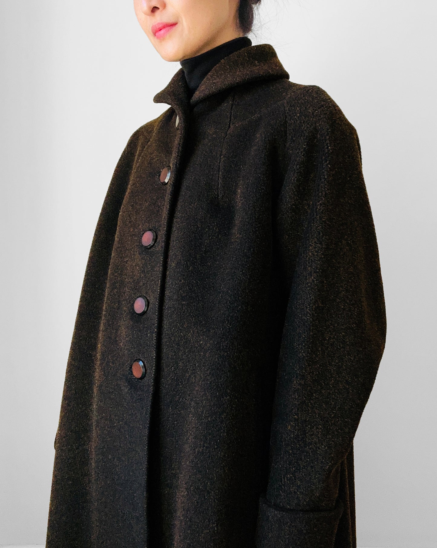 1940s Dark Brown Long Heavy Wool A-Line Dress Coat - S/M