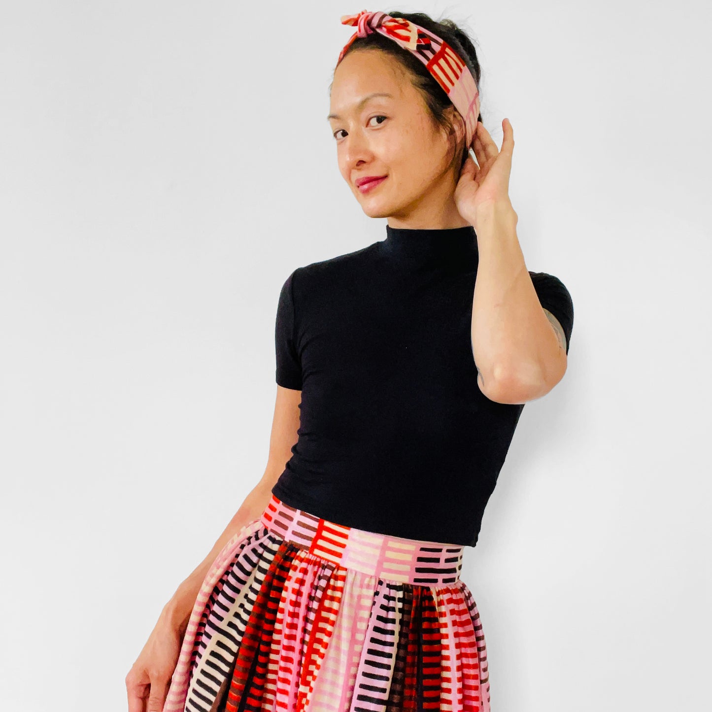 Made-By-Me 1970s Upcycled Reworked Handmade Stripe Skirt Halter-Top Hairband Set