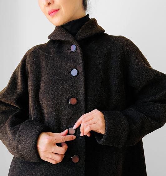 1940s Dark Brown Long Heavy Wool A-Line Dress Coat - S/M
