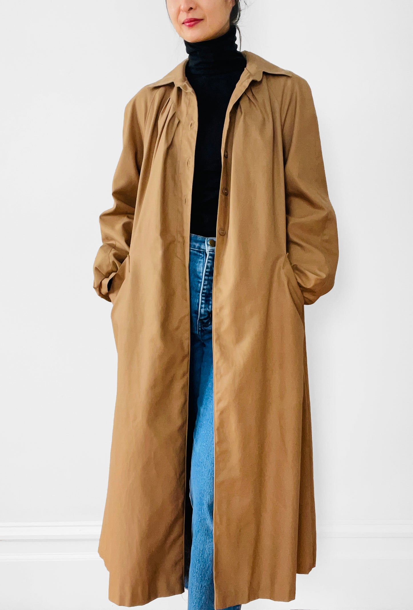 1960s - 1970s Pleated A-Line Trench Coat