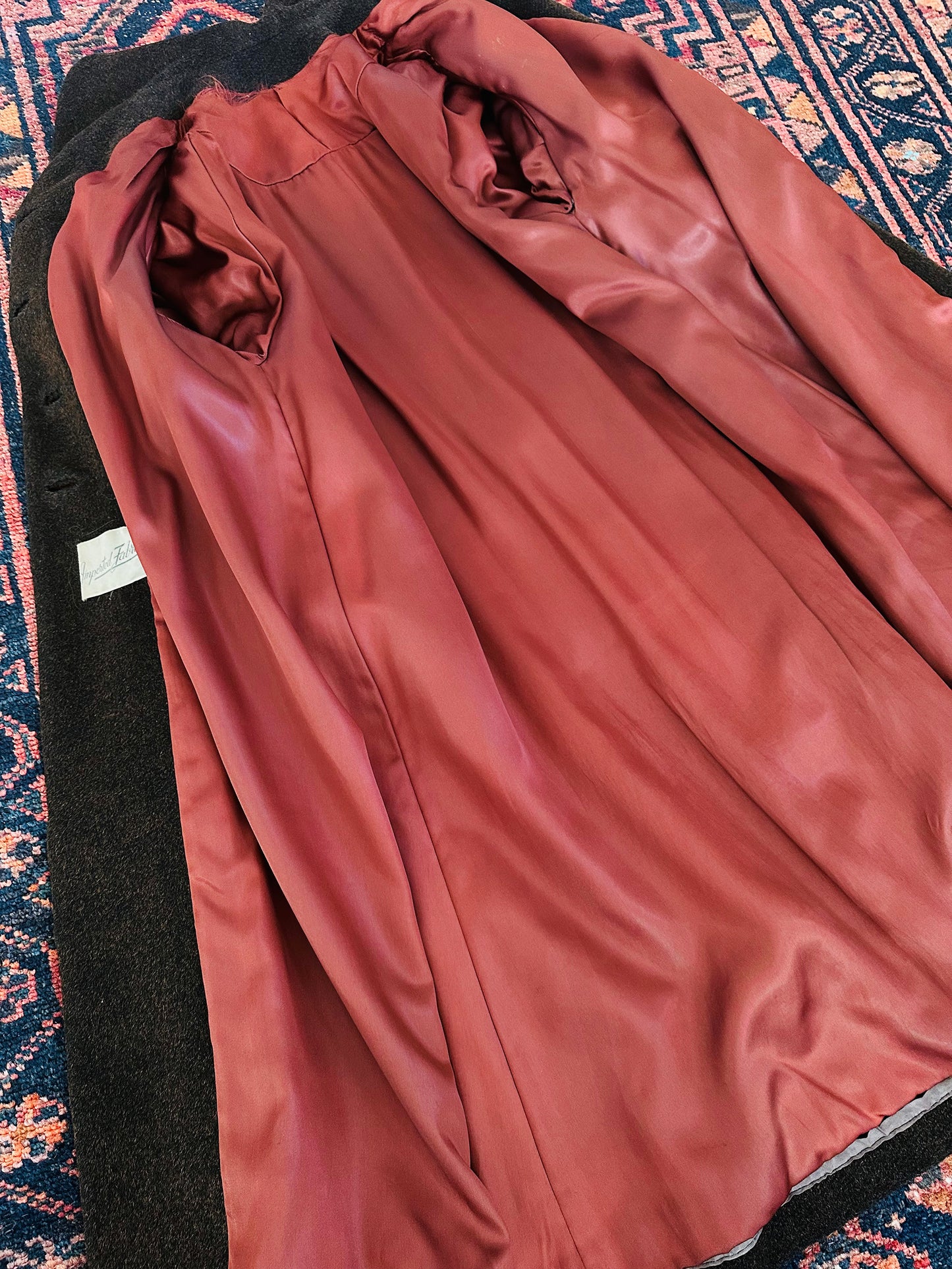 1940s Dark Brown Long Heavy Wool A-Line Dress Coat - S/M