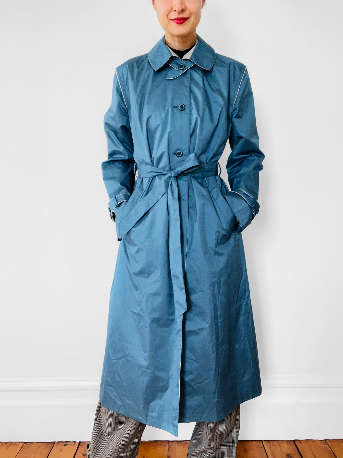 1970s Blue Made in Canada Belted Spring Trench