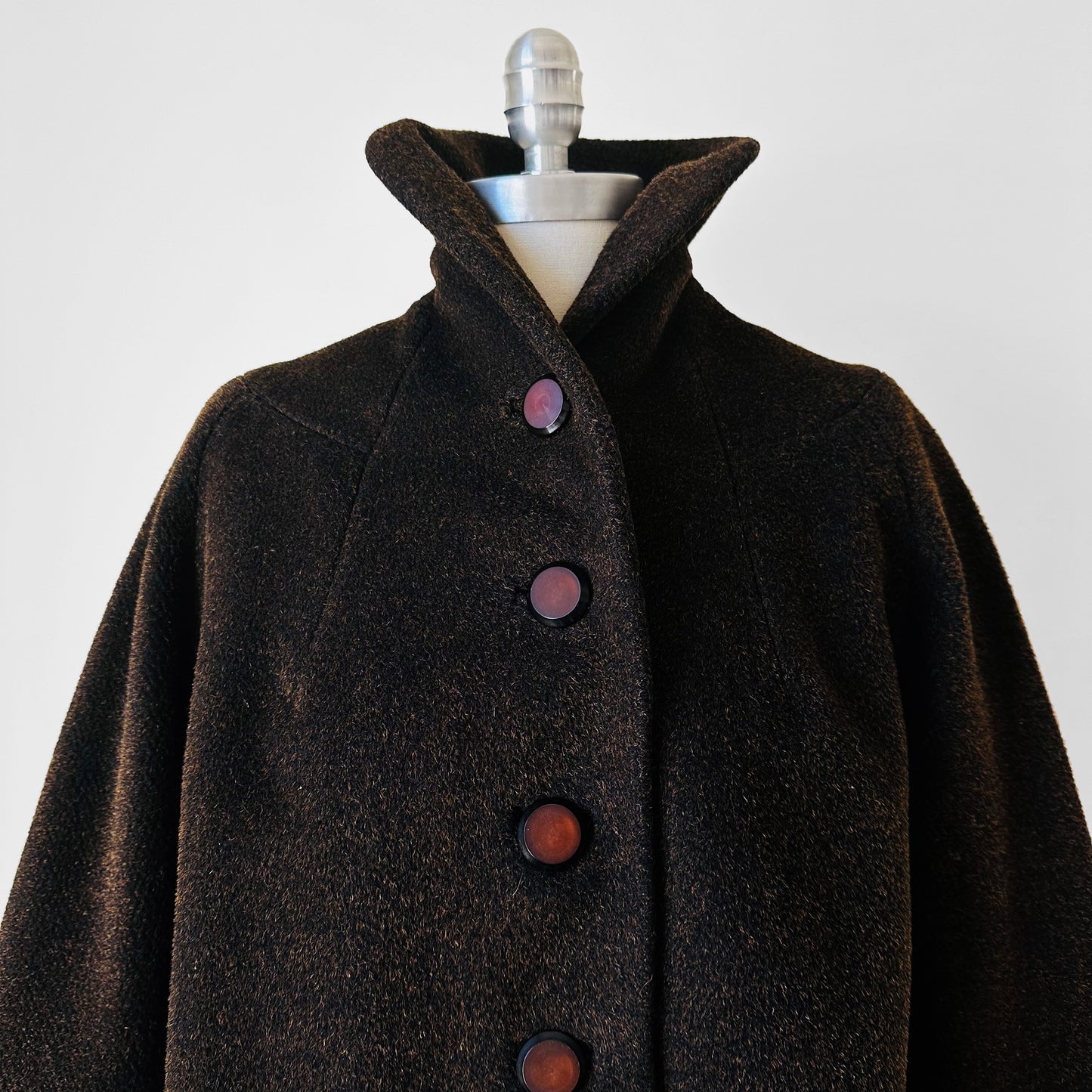1940s Dark Brown Long Heavy Wool A-Line Dress Coat - S/M