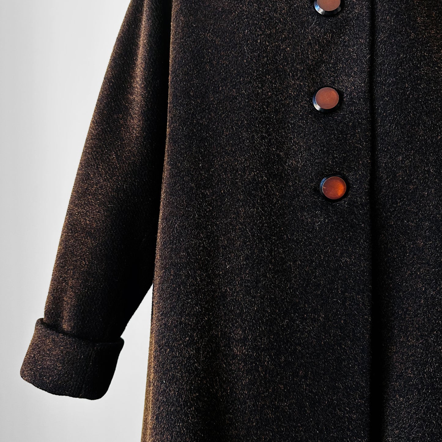 1940s Dark Brown Long Heavy Wool A-Line Dress Coat - S/M