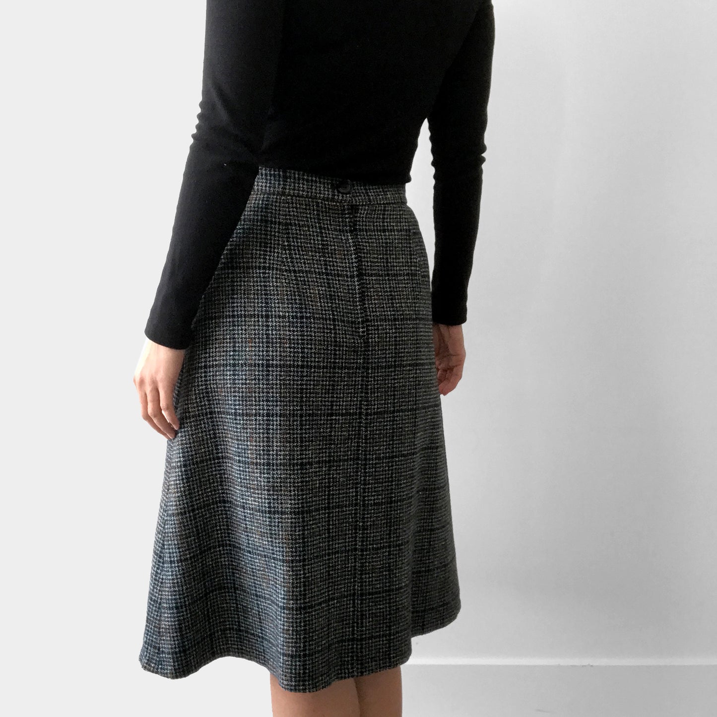 1940s Wool Tweed Houndstooth A-line Lined Knee-Length Skirt