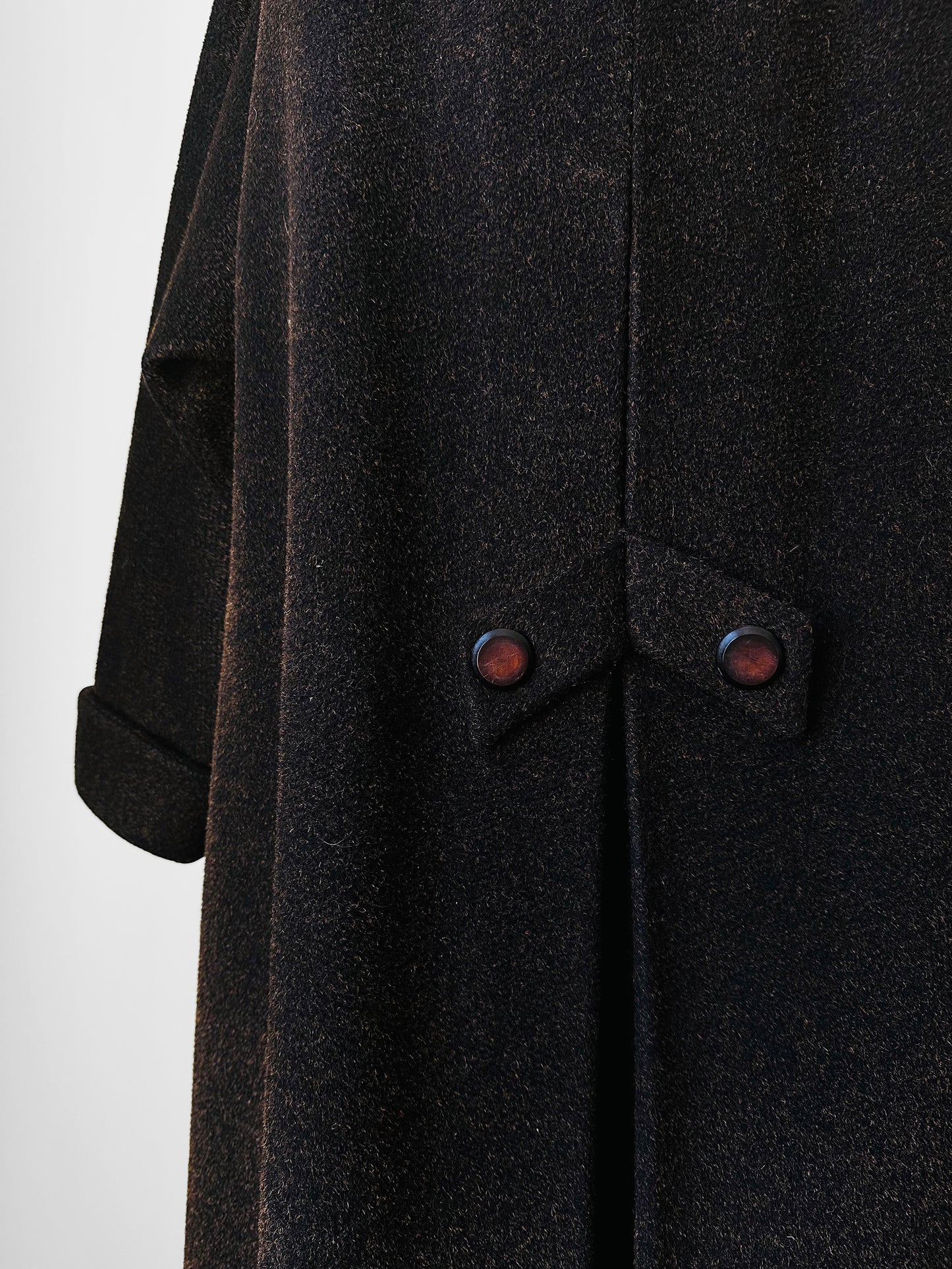 1940s Dark Brown Long Heavy Wool A-Line Dress Coat - S/M