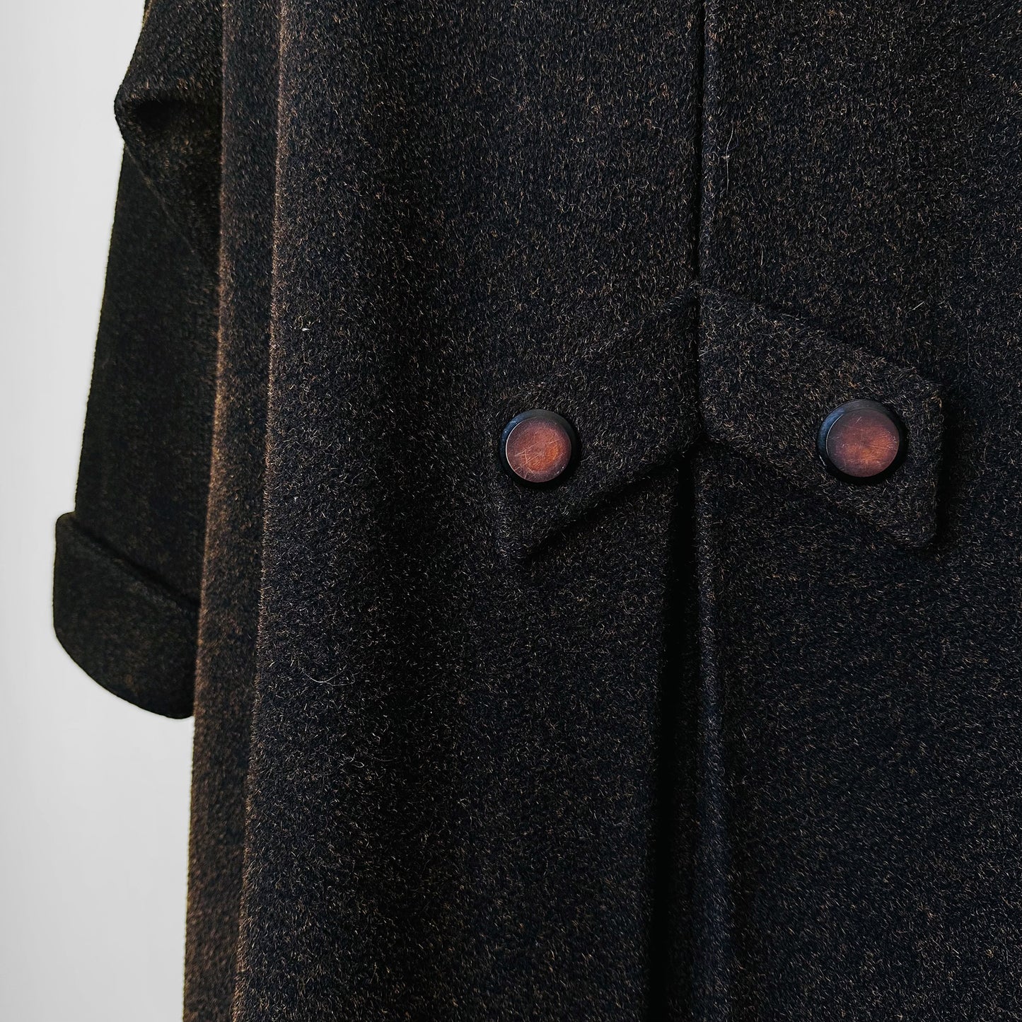 1940s Dark Brown Long Heavy Wool A-Line Dress Coat - S/M