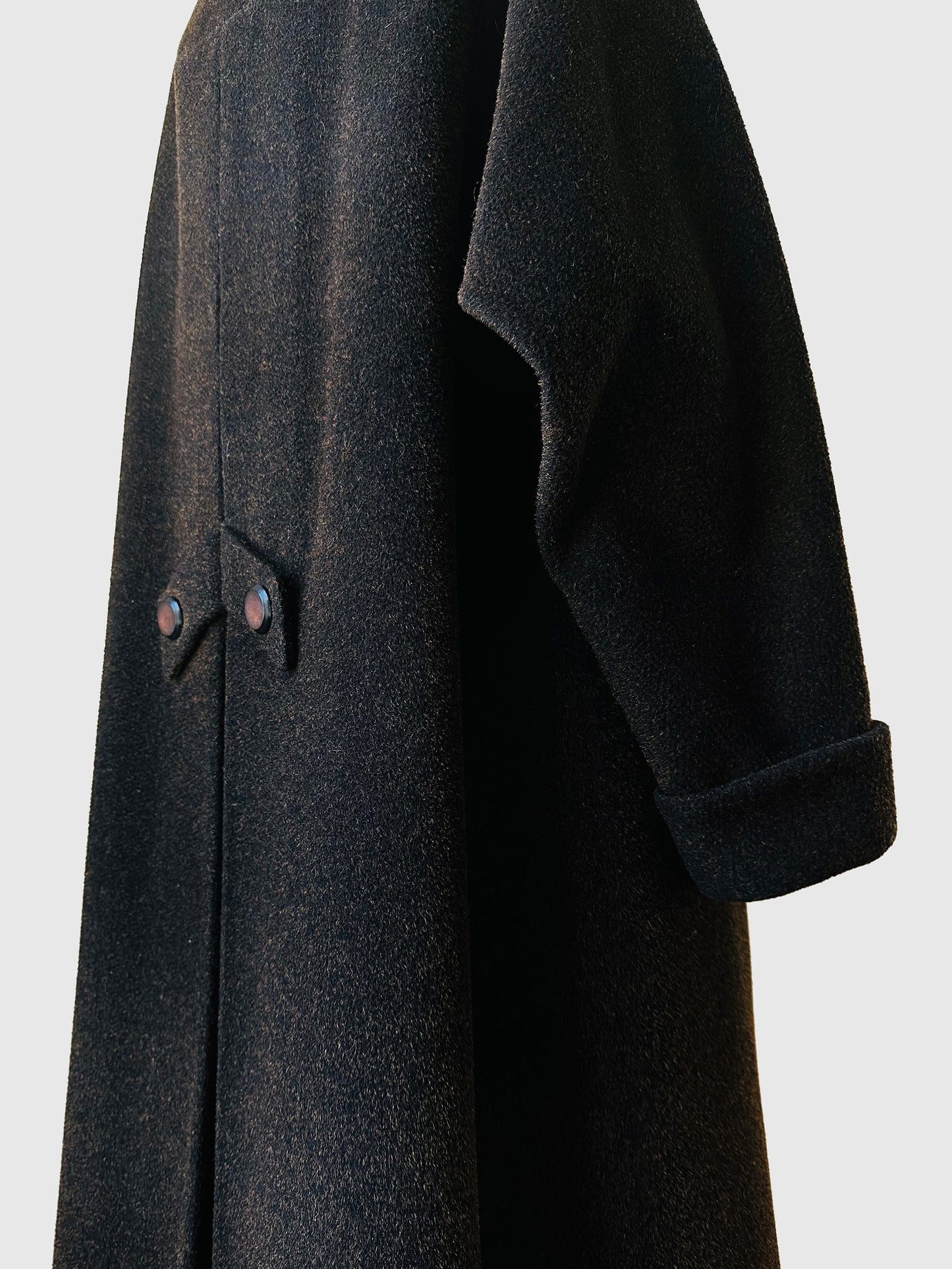 1940s Dark Brown Long Heavy Wool A-Line Dress Coat - S/M