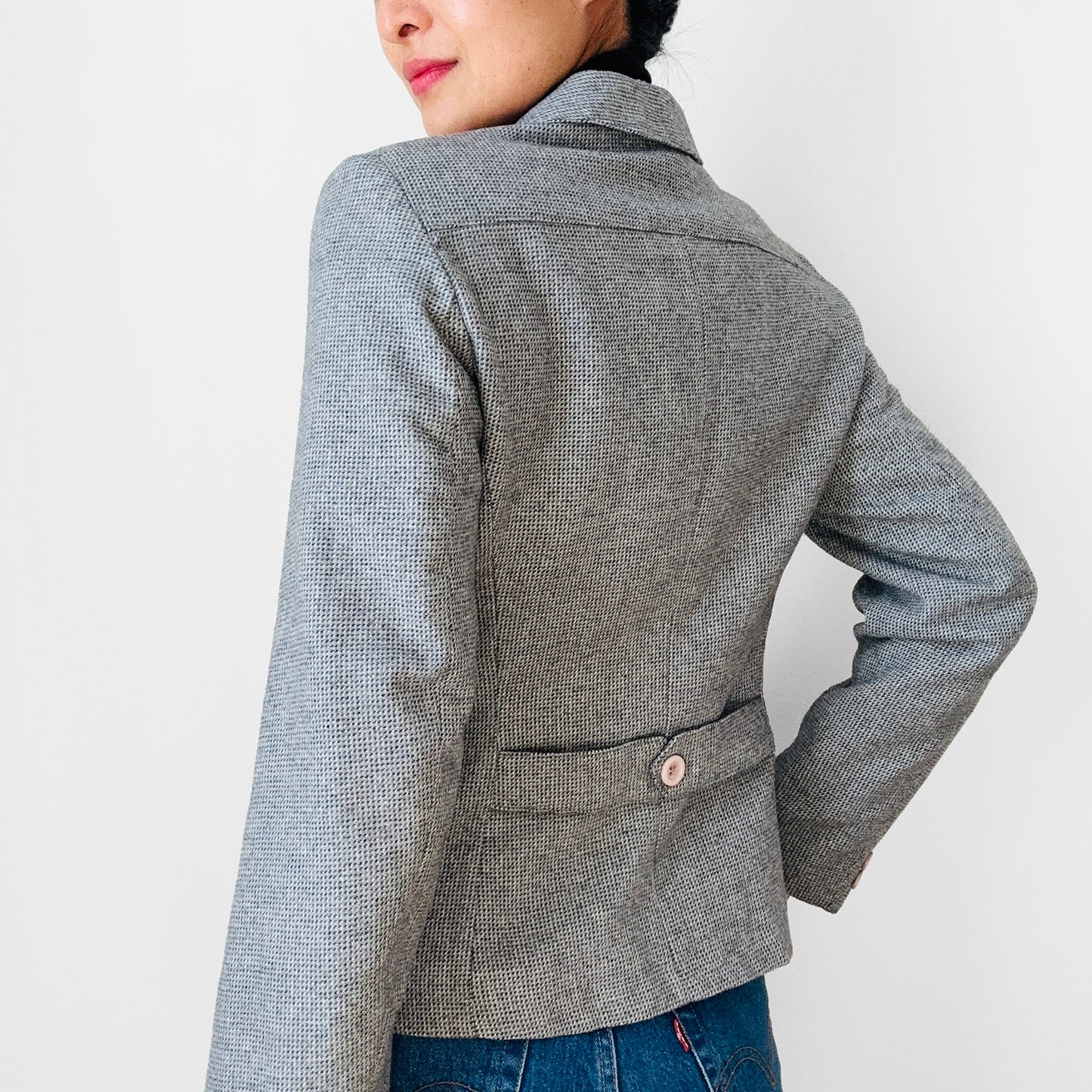 1970s Made in Canada Grey Wool Tweed Fitted Double-Button Blazer Jacket - XS/S