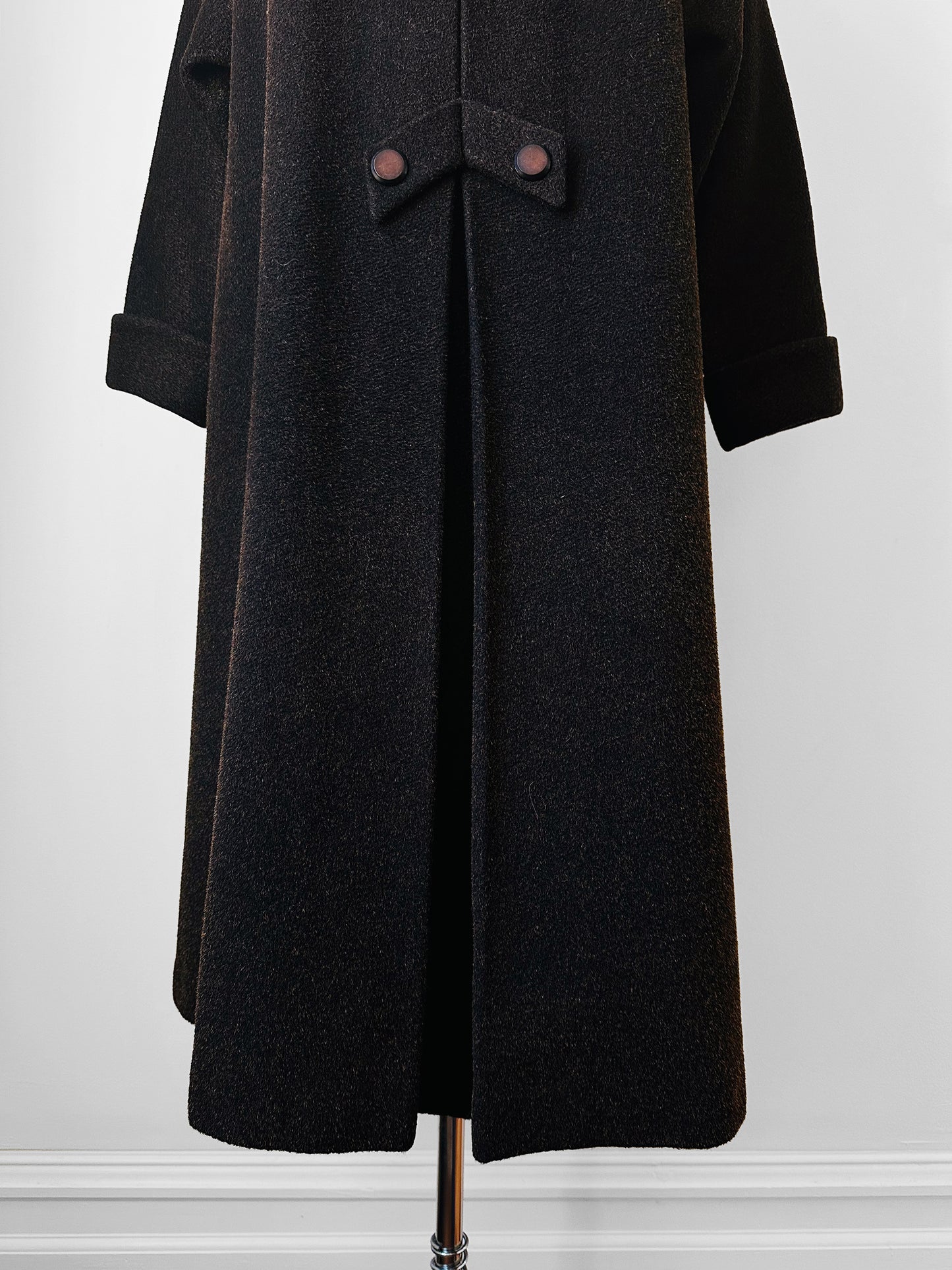 1940s Dark Brown Long Heavy Wool A-Line Dress Coat - S/M