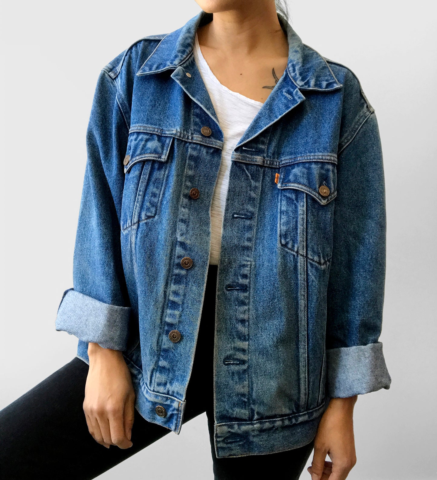 Well-Worn Soft Trucker-Style Orange-Tab Levi's Denim Jean Jacket