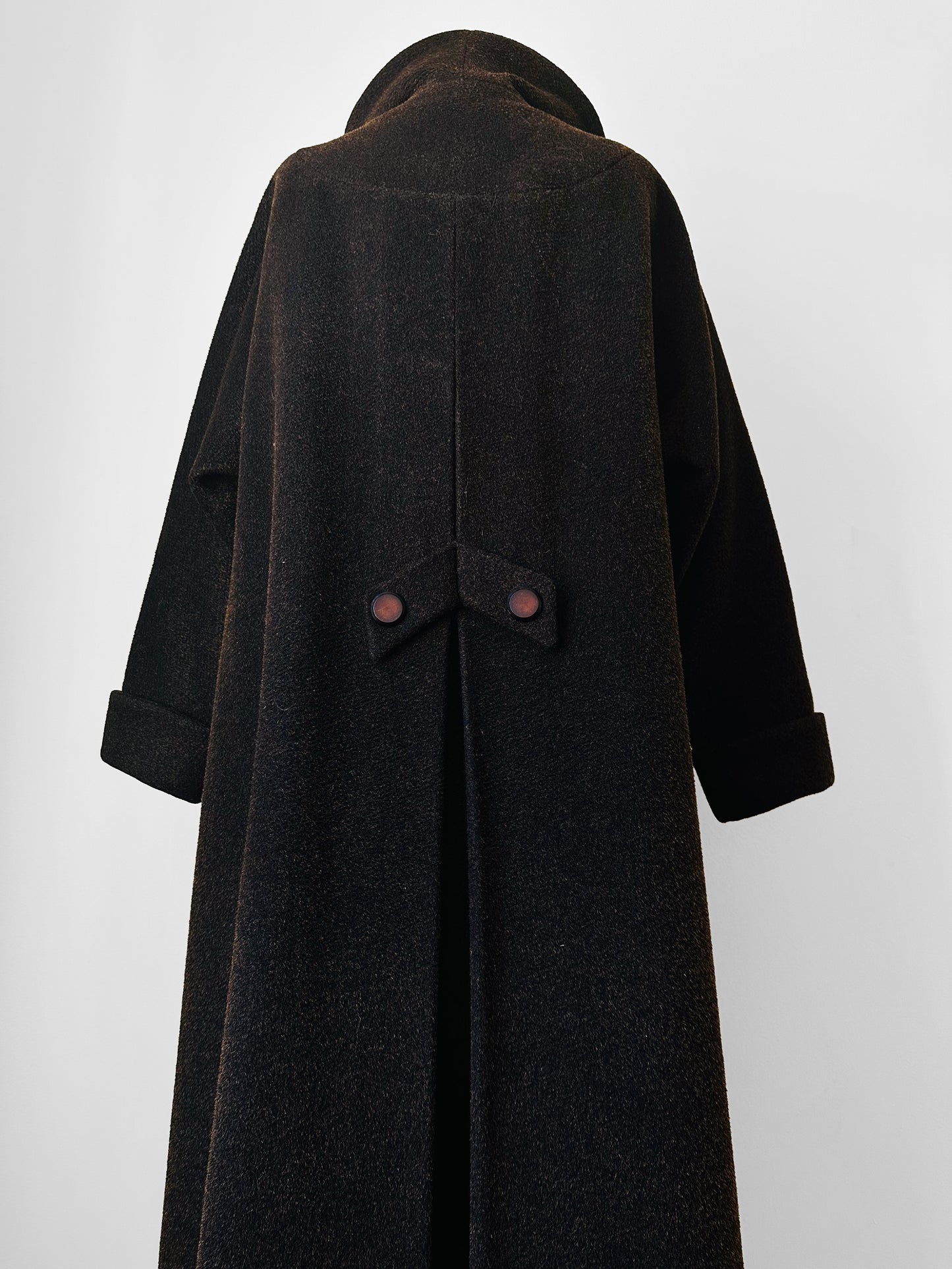 1940s Dark Brown Long Heavy Wool A-Line Dress Coat - S/M