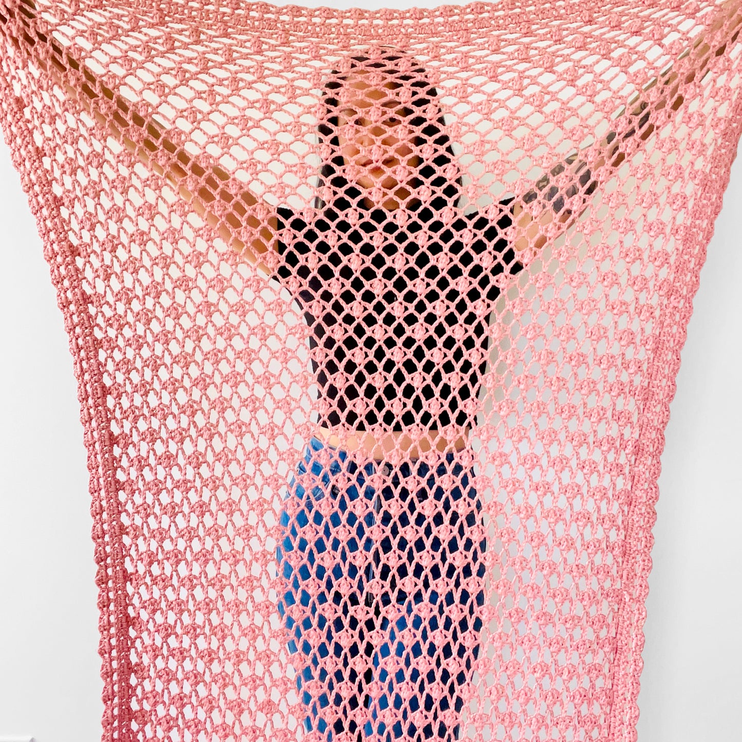 Rose Pink Crochet Knit Shawl