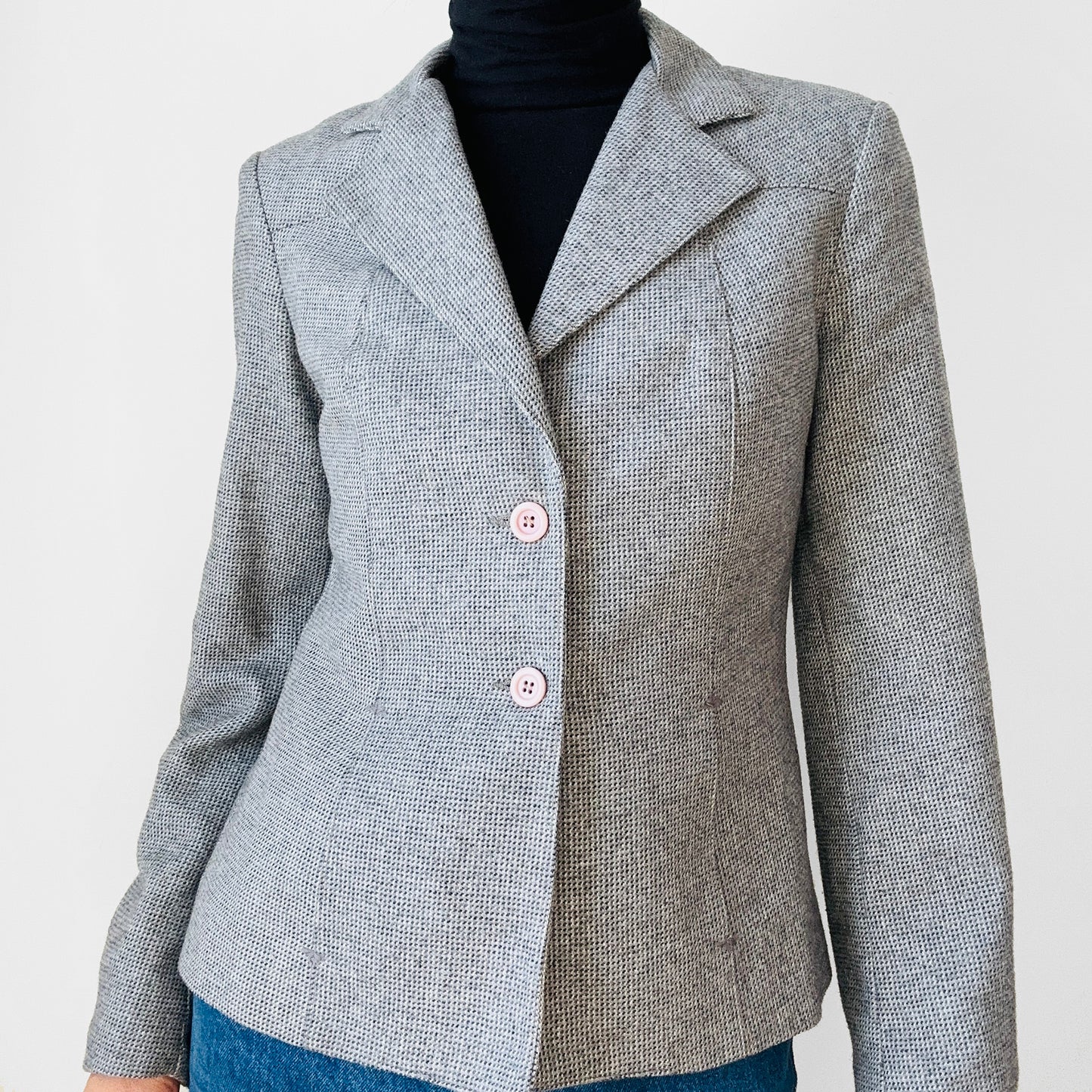 1970s Made in Canada Grey Wool Tweed Fitted Double-Button Blazer Jacket - XS/S