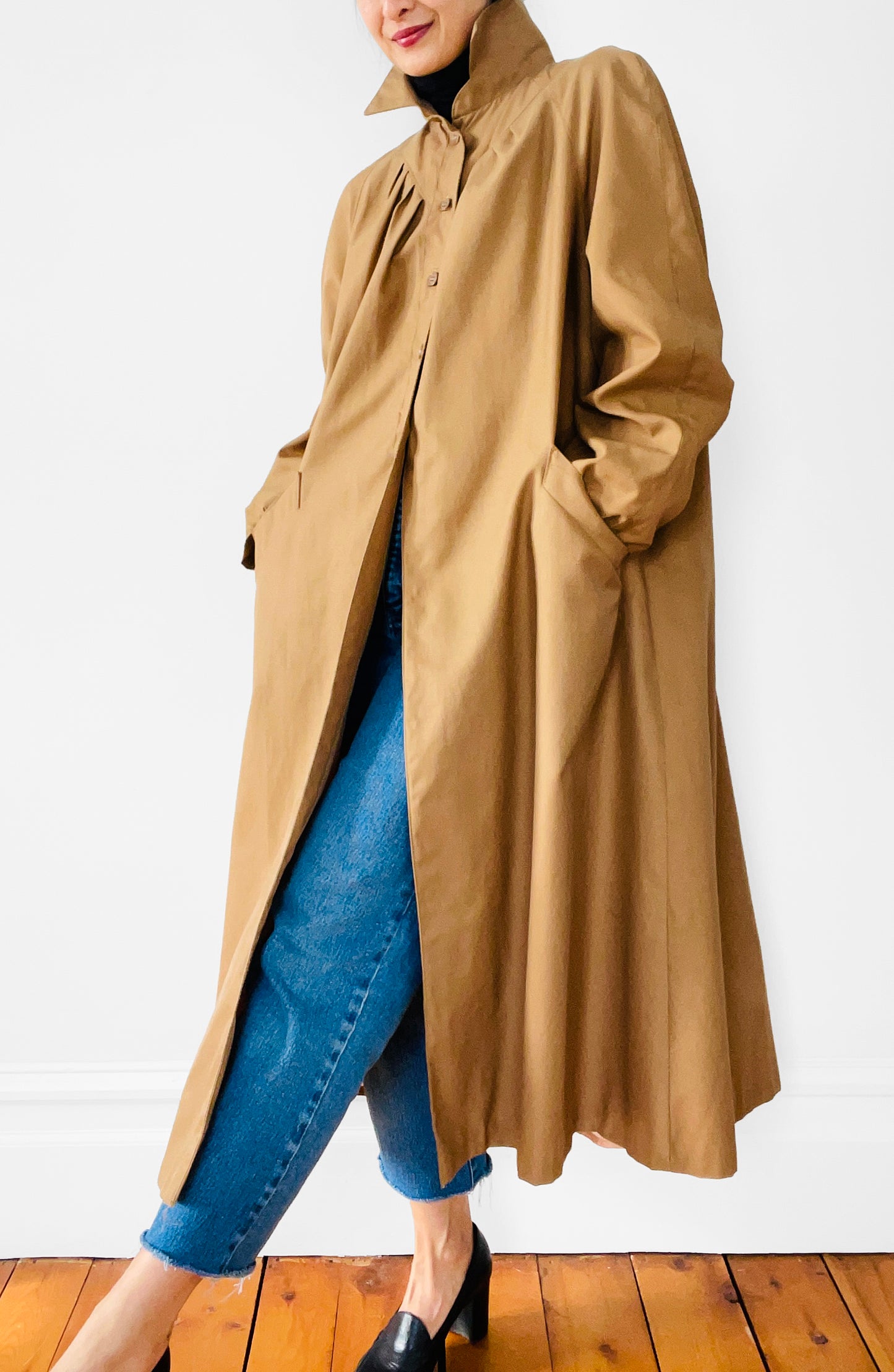 1960s - 1970s Pleated A-Line Trench Coat