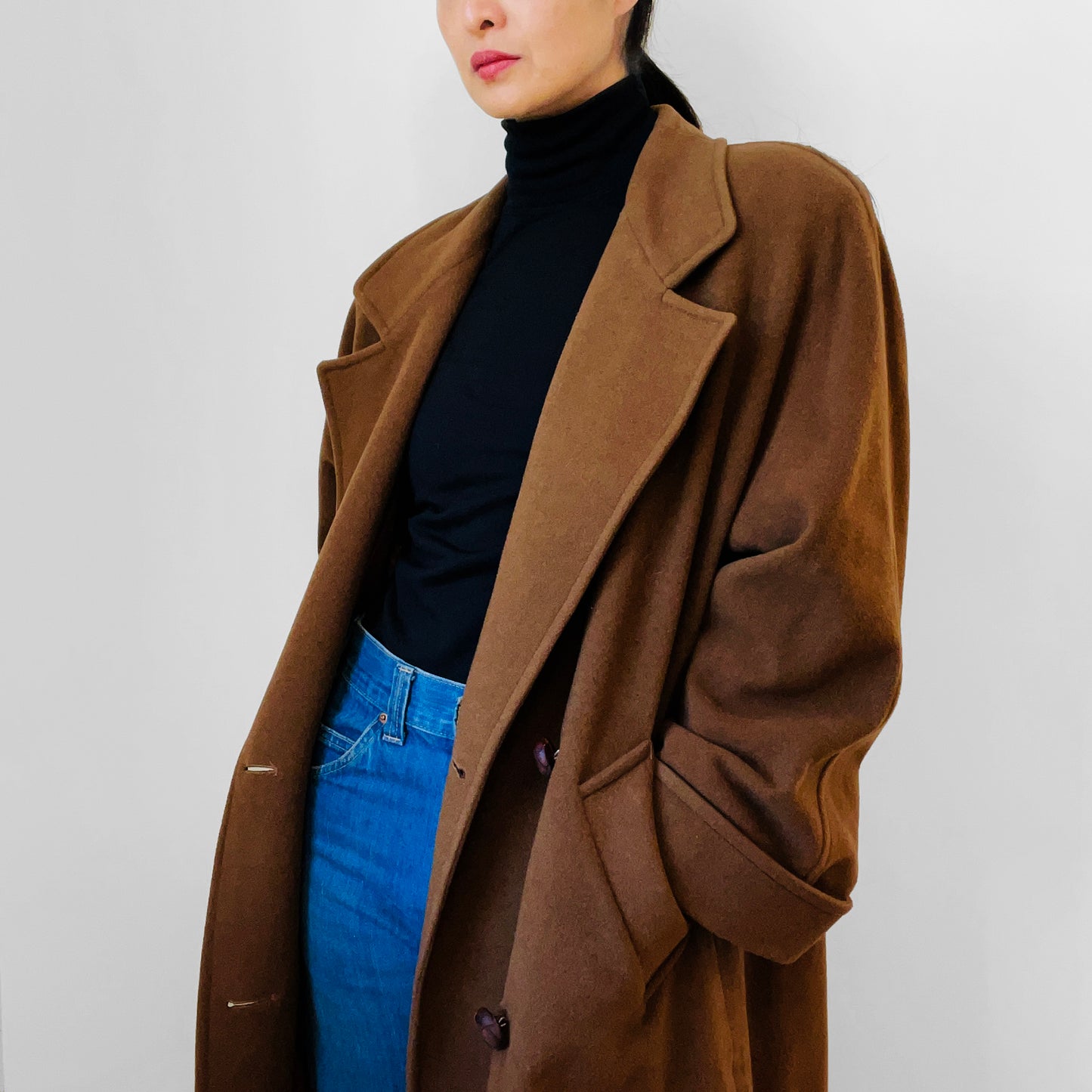 1980s Cognac Wool Cashmere Double-Breasted Overcoat - S/M/L