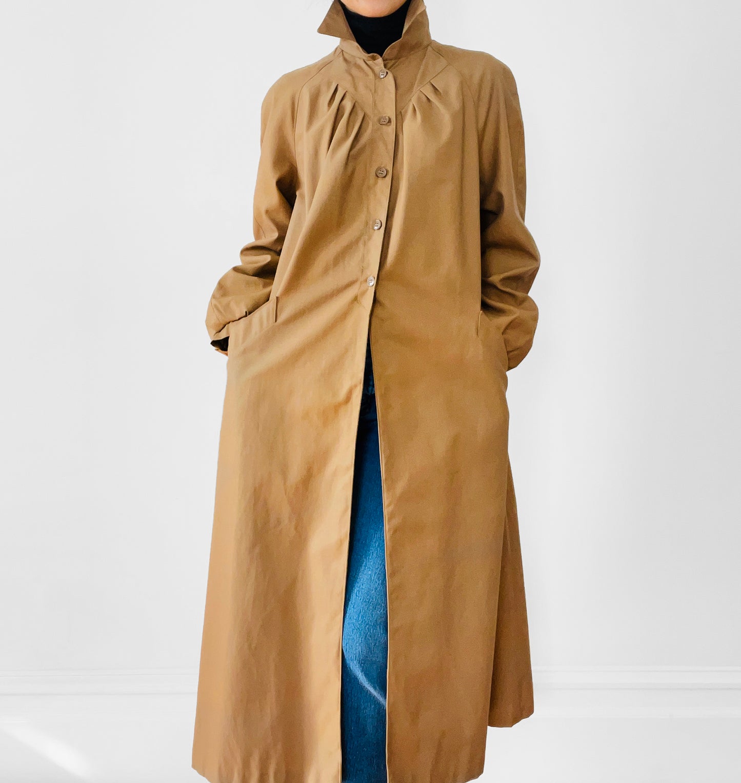 1960s - 1970s Pleated A-Line Trench Coat