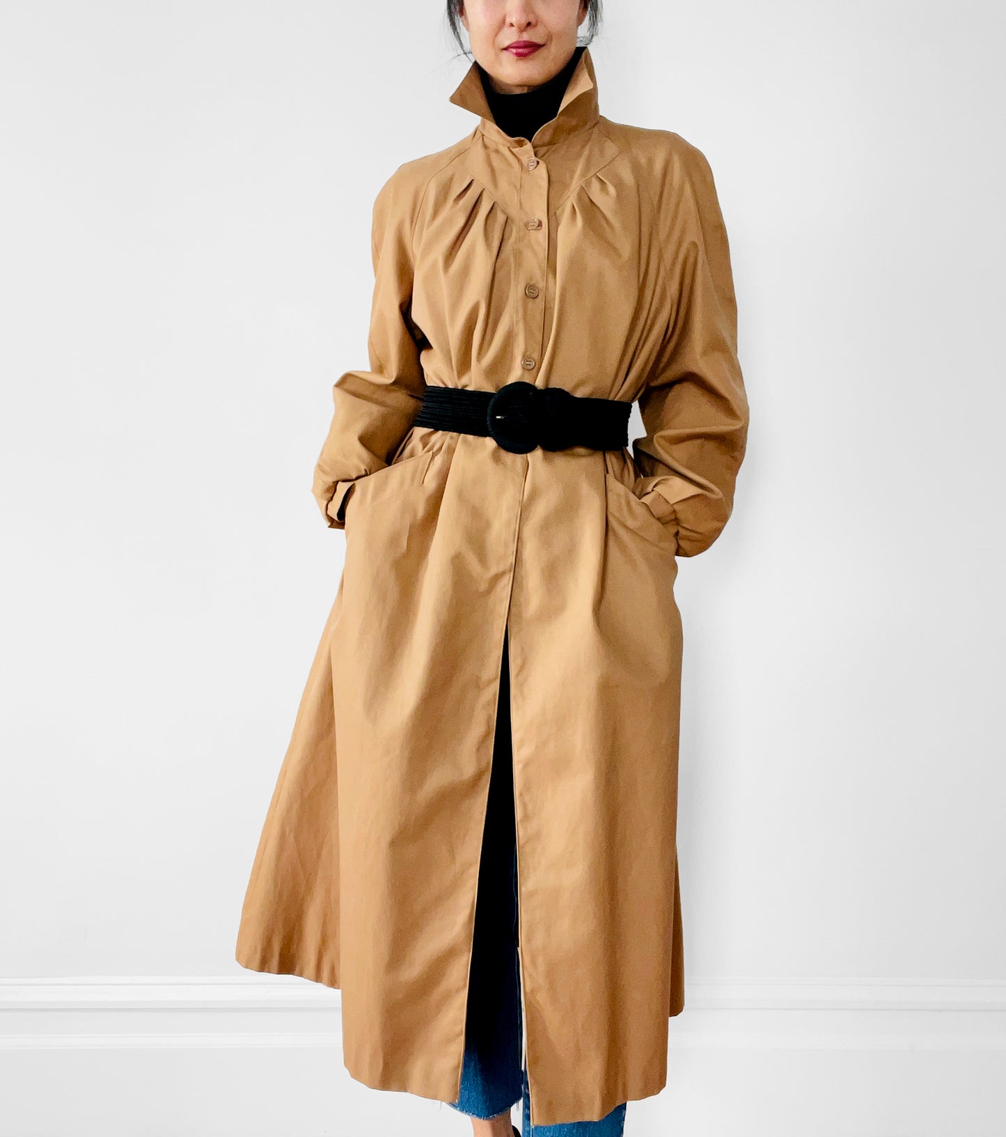 1960s - 1970s Pleated A-Line Trench Coat