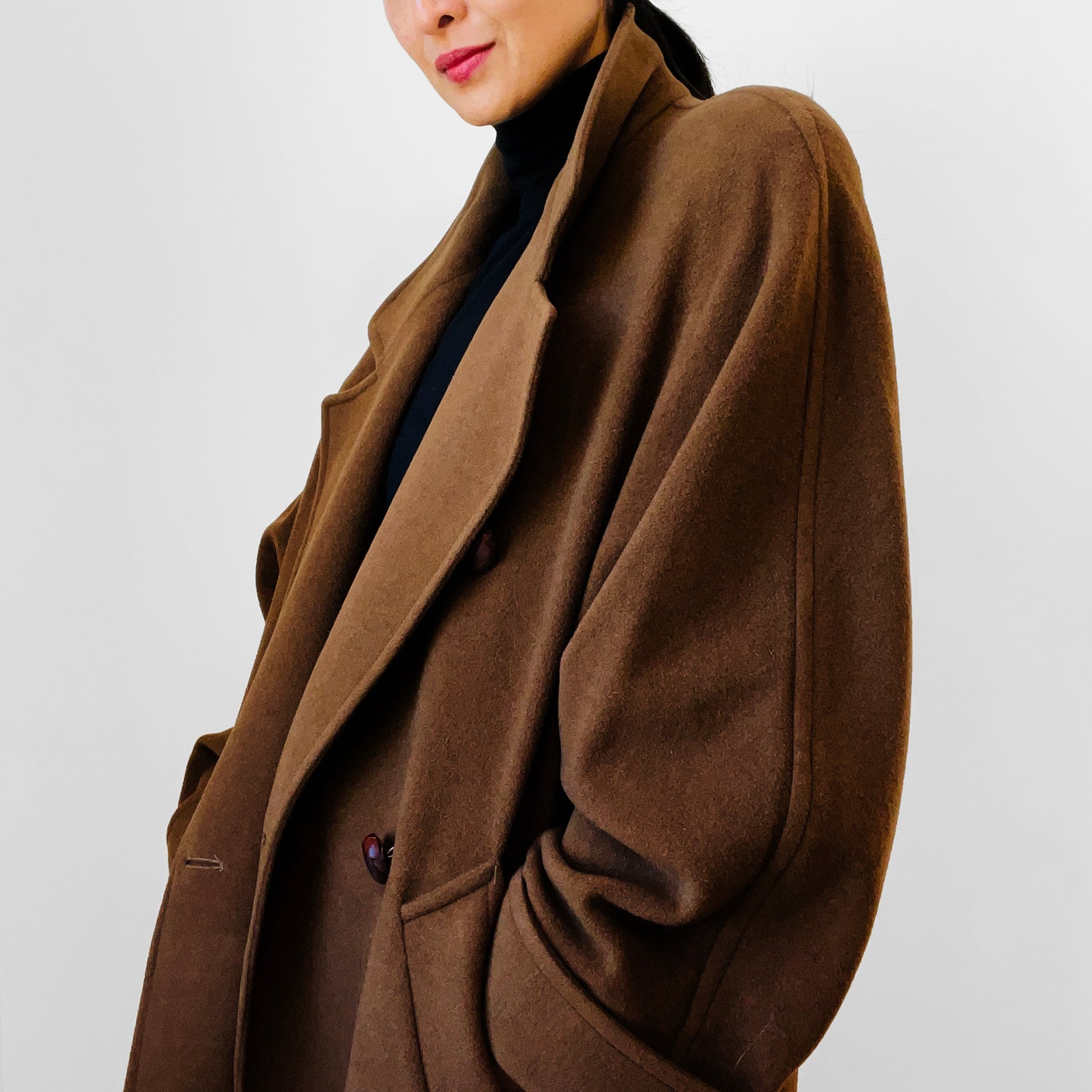 1980s Cognac Wool Cashmere Double-Breasted Overcoat - S/M/L