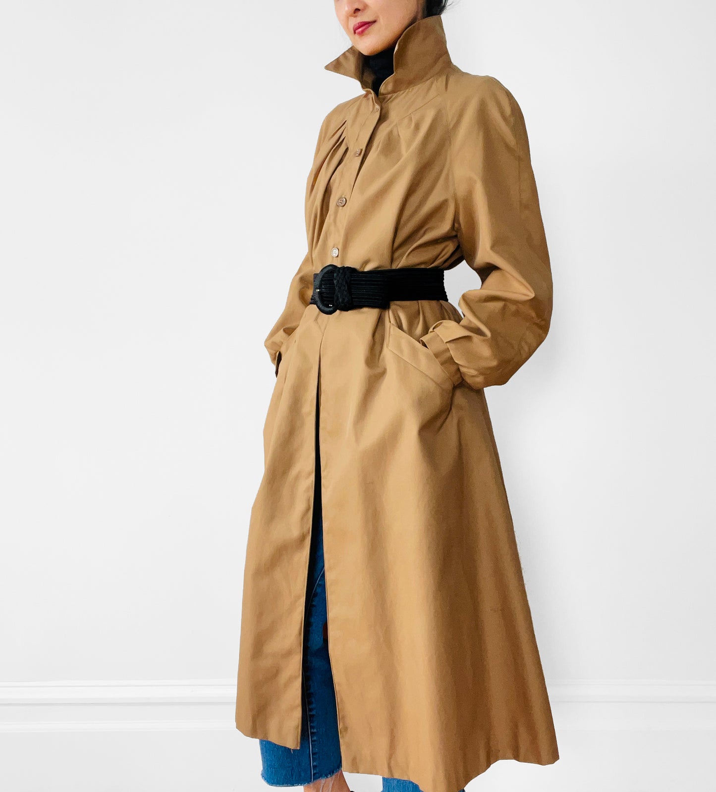 1960s - 1970s Pleated A-Line Trench Coat